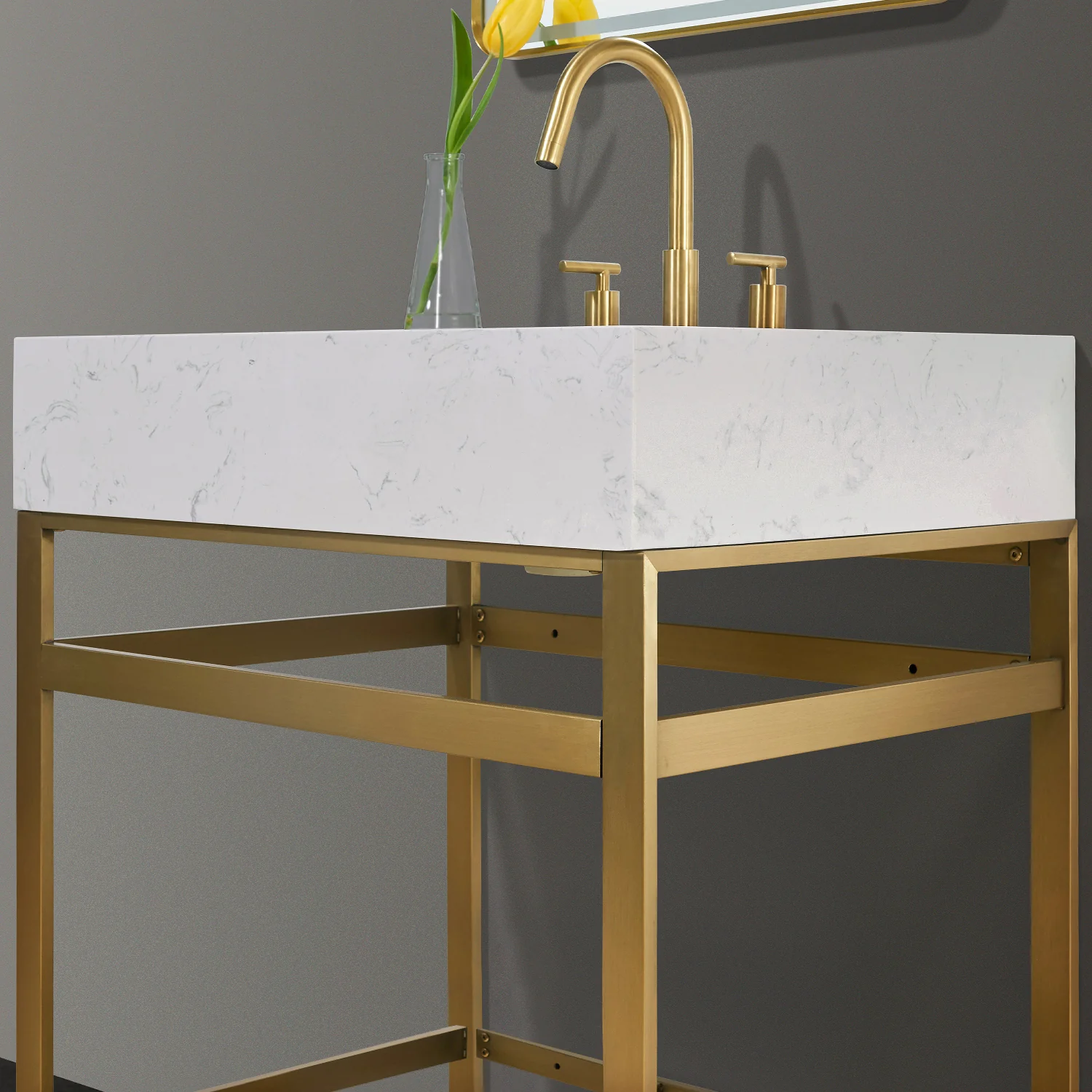 Altair Design Merano 30" Single Stainless Steel Vanity Console in Brushed Gold with Aosta White Stone Countertop - Image 6