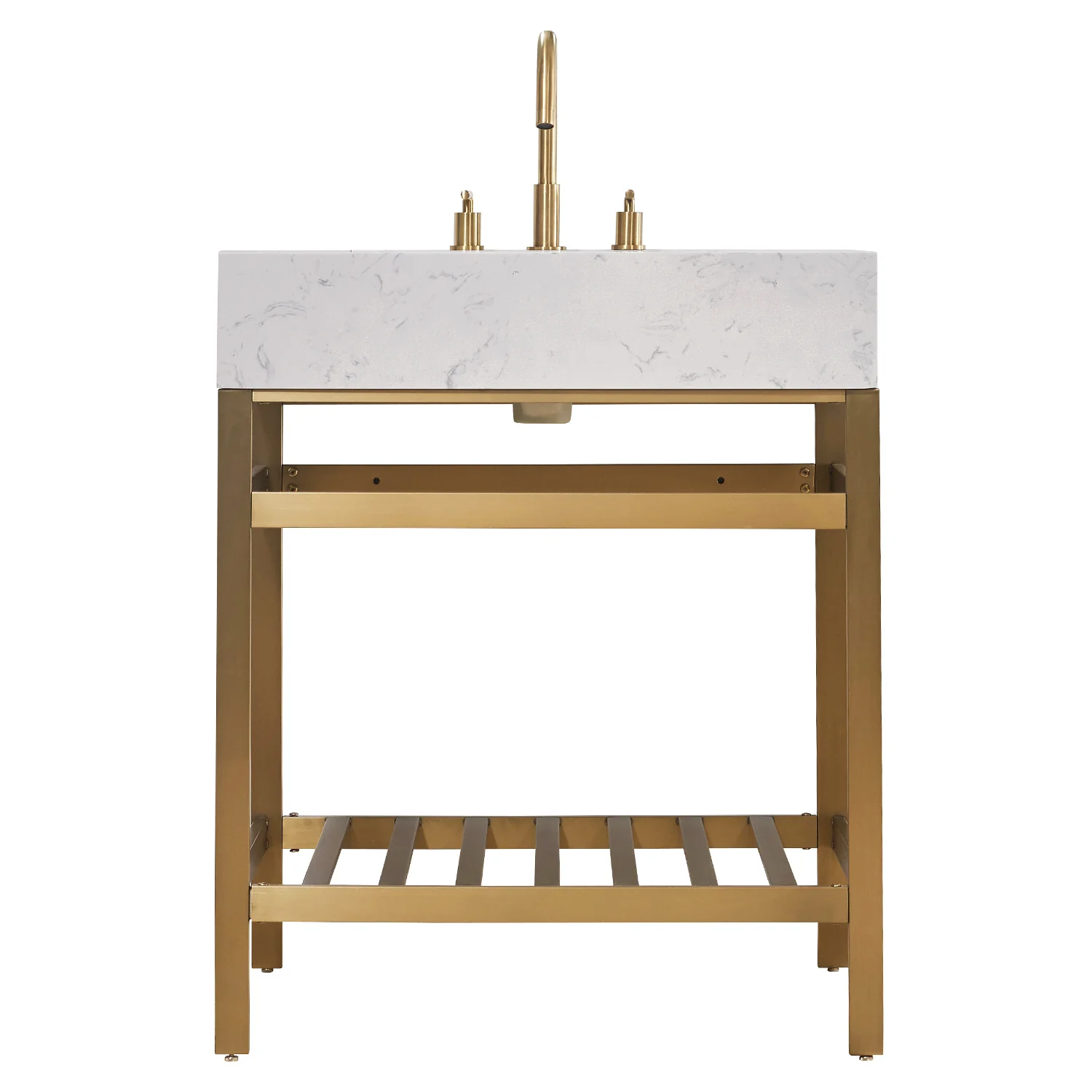 Altair Design Merano 30" Single Stainless Steel Vanity Console in Brushed Gold with Aosta White Stone Countertop - Image 8