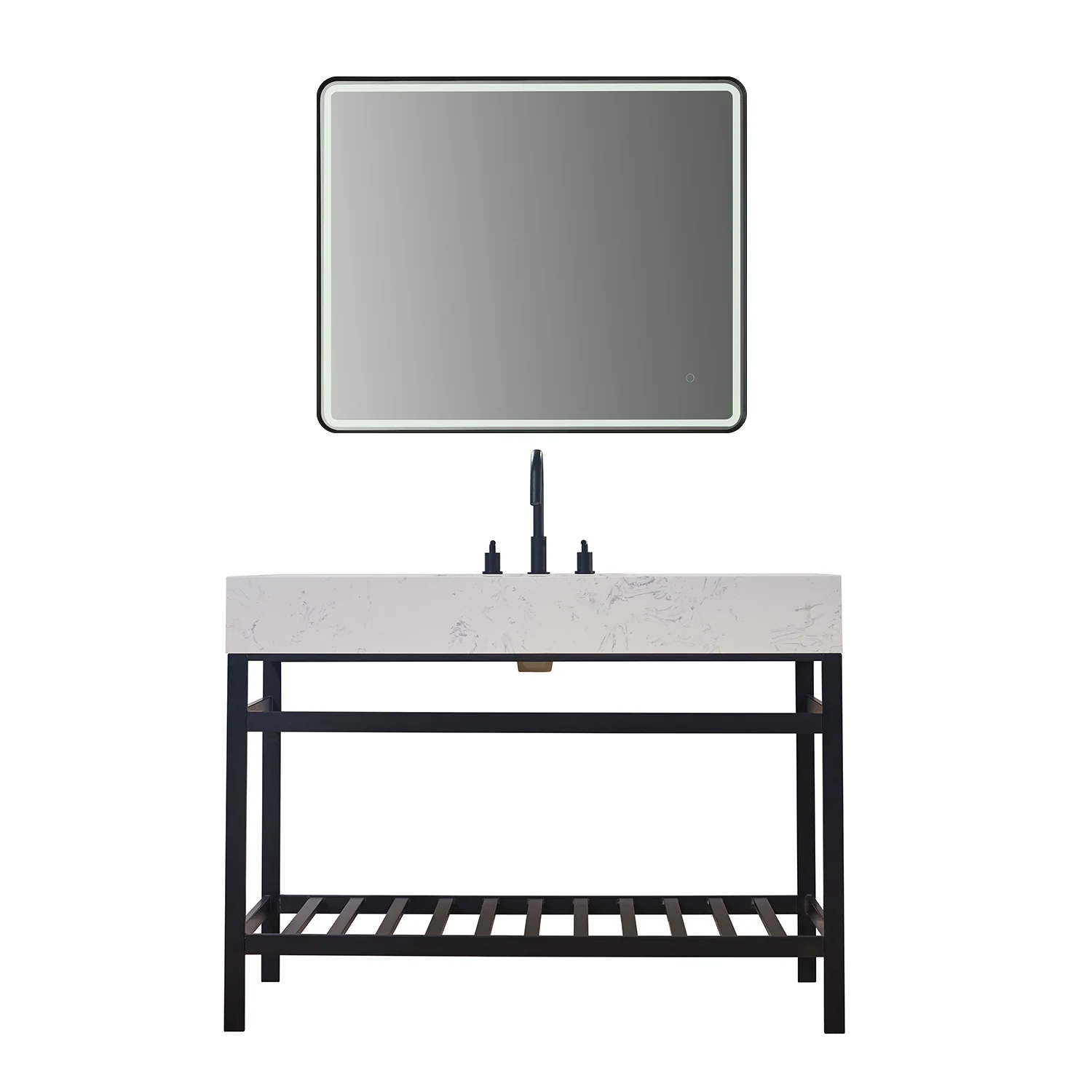 Altair Design Merano 48" Single Stainless Steel Vanity Console in Matt Black with Aosta White Stone Countertop - Image 2