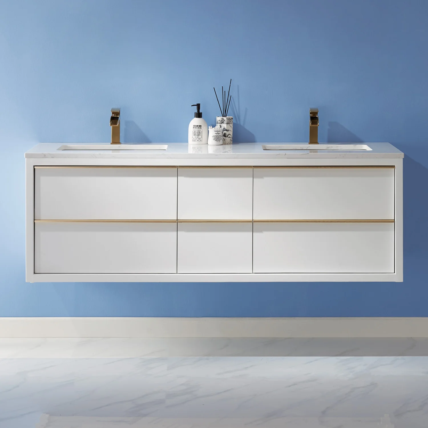 Altair Design Morgan 60" Double Bathroom Vanity Set in White and Aosta White Composite Stone Countertop - Image 11