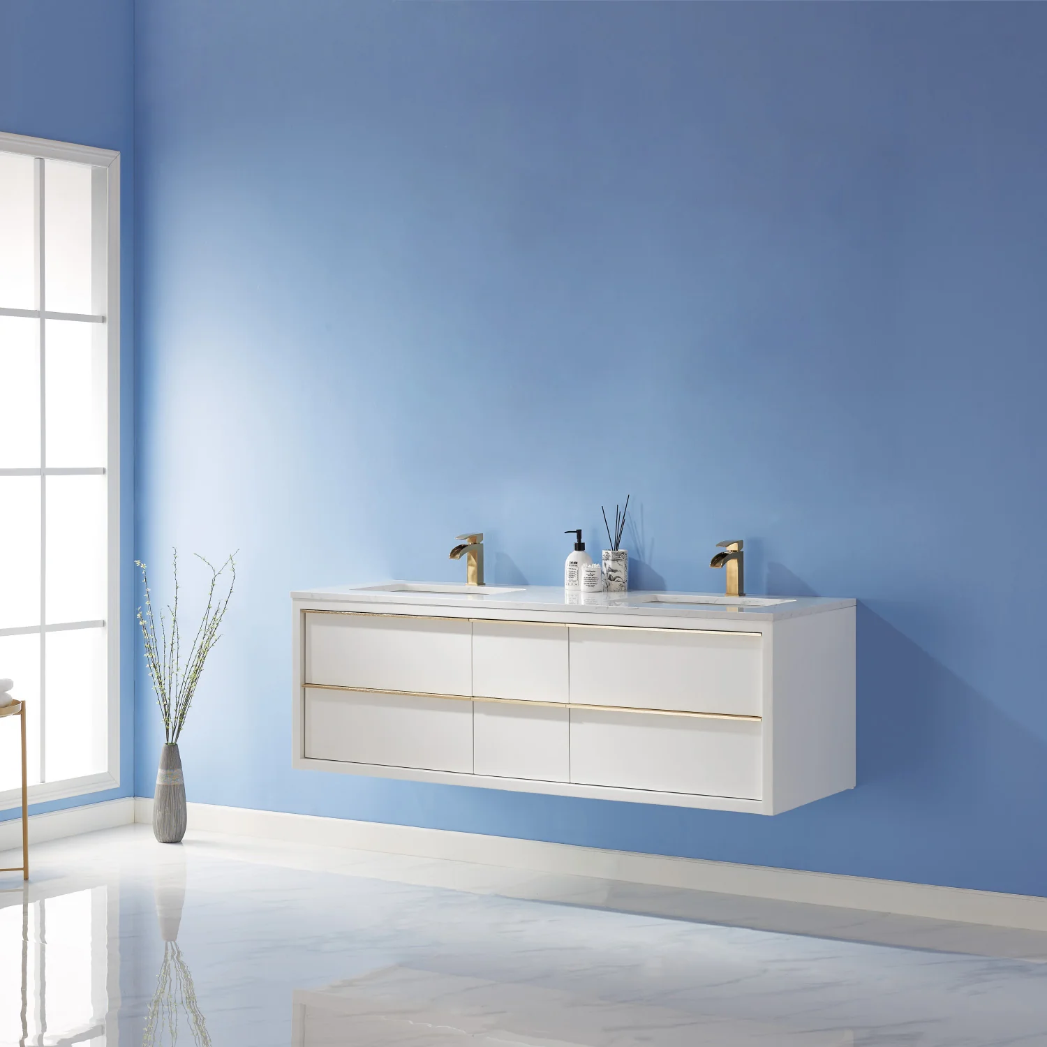 Altair Design Morgan 60" Double Bathroom Vanity Set in White and Aosta White Composite Stone Countertop - Image 13