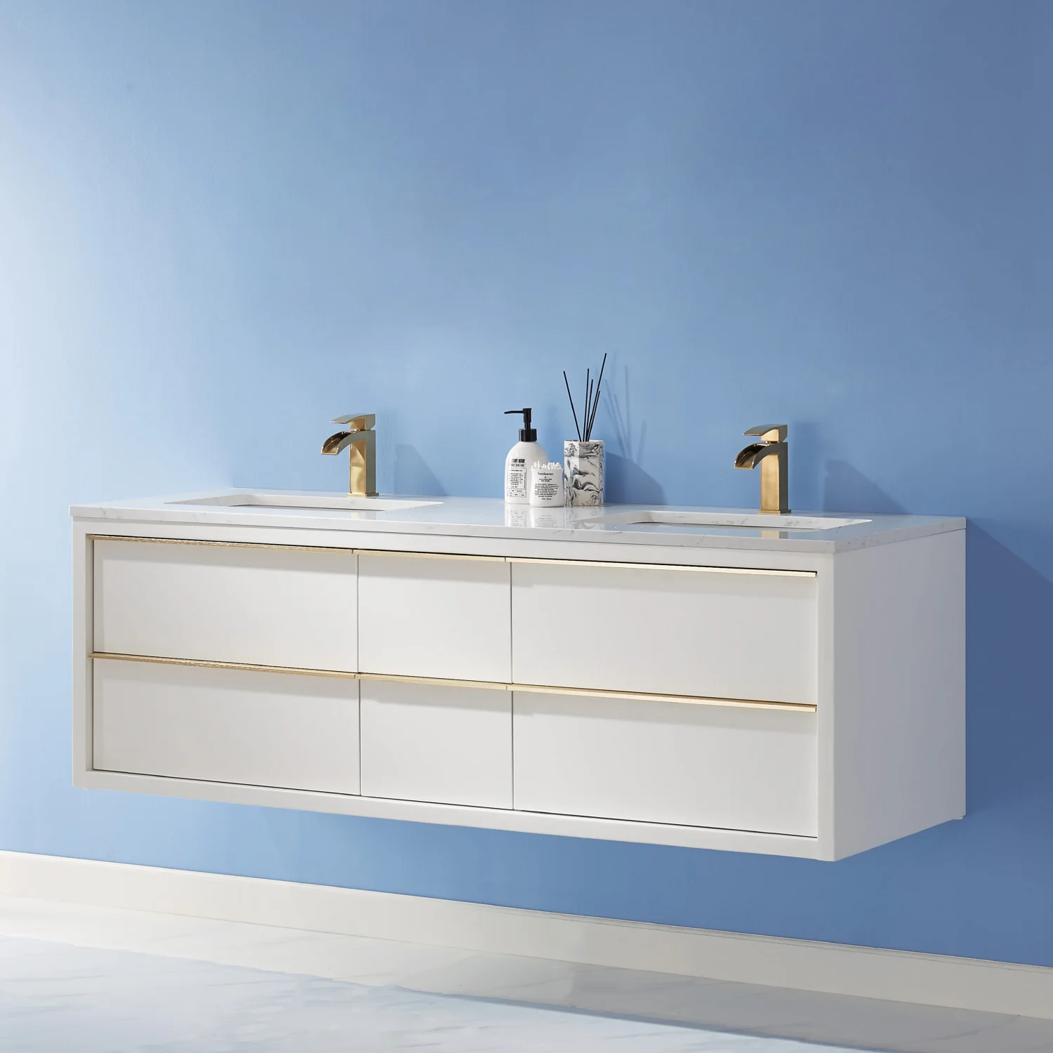 Altair Design Morgan 60" Double Bathroom Vanity Set in White and Aosta White Composite Stone Countertop - Image 14