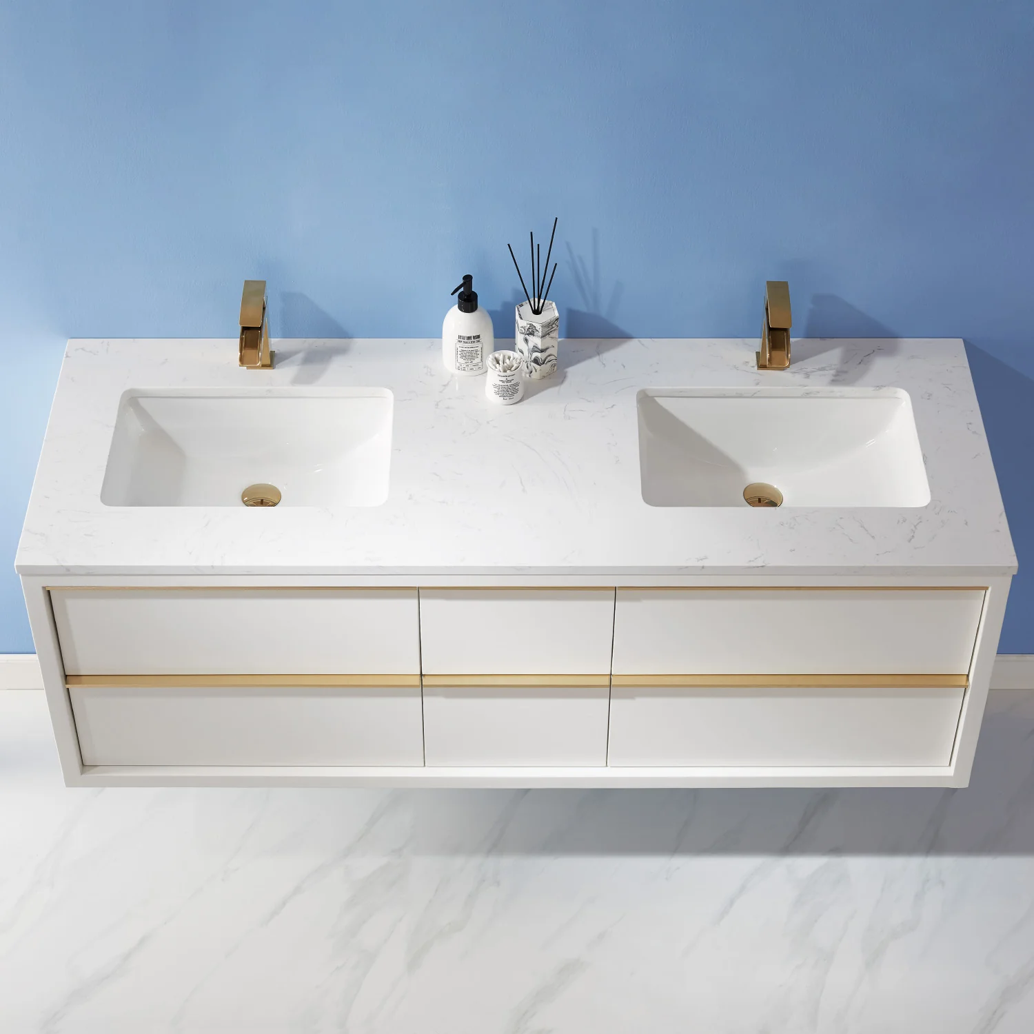 Altair Design Morgan 60" Double Bathroom Vanity Set in White and Aosta White Composite Stone Countertop - Image 17