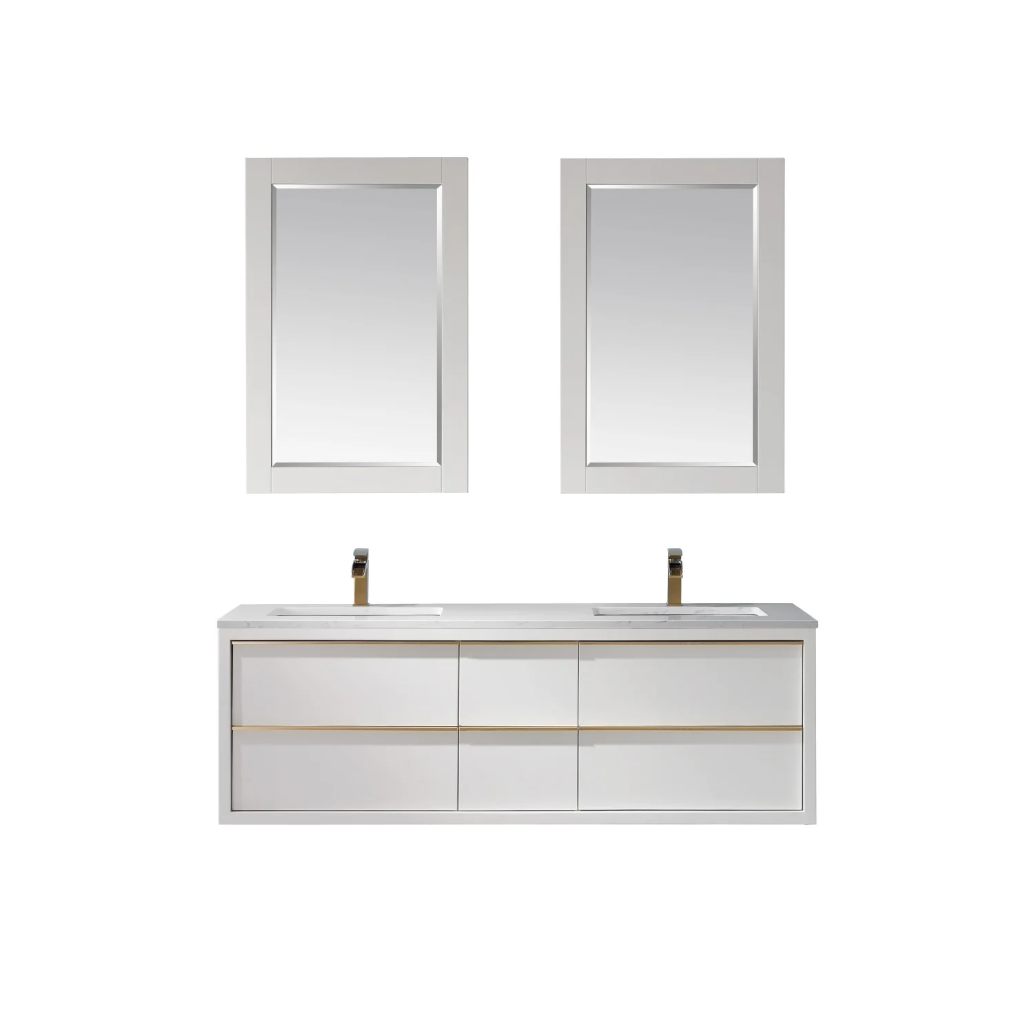 Altair Design Morgan 60" Double Bathroom Vanity Set in White and Aosta White Composite Stone Countertop - Image 2