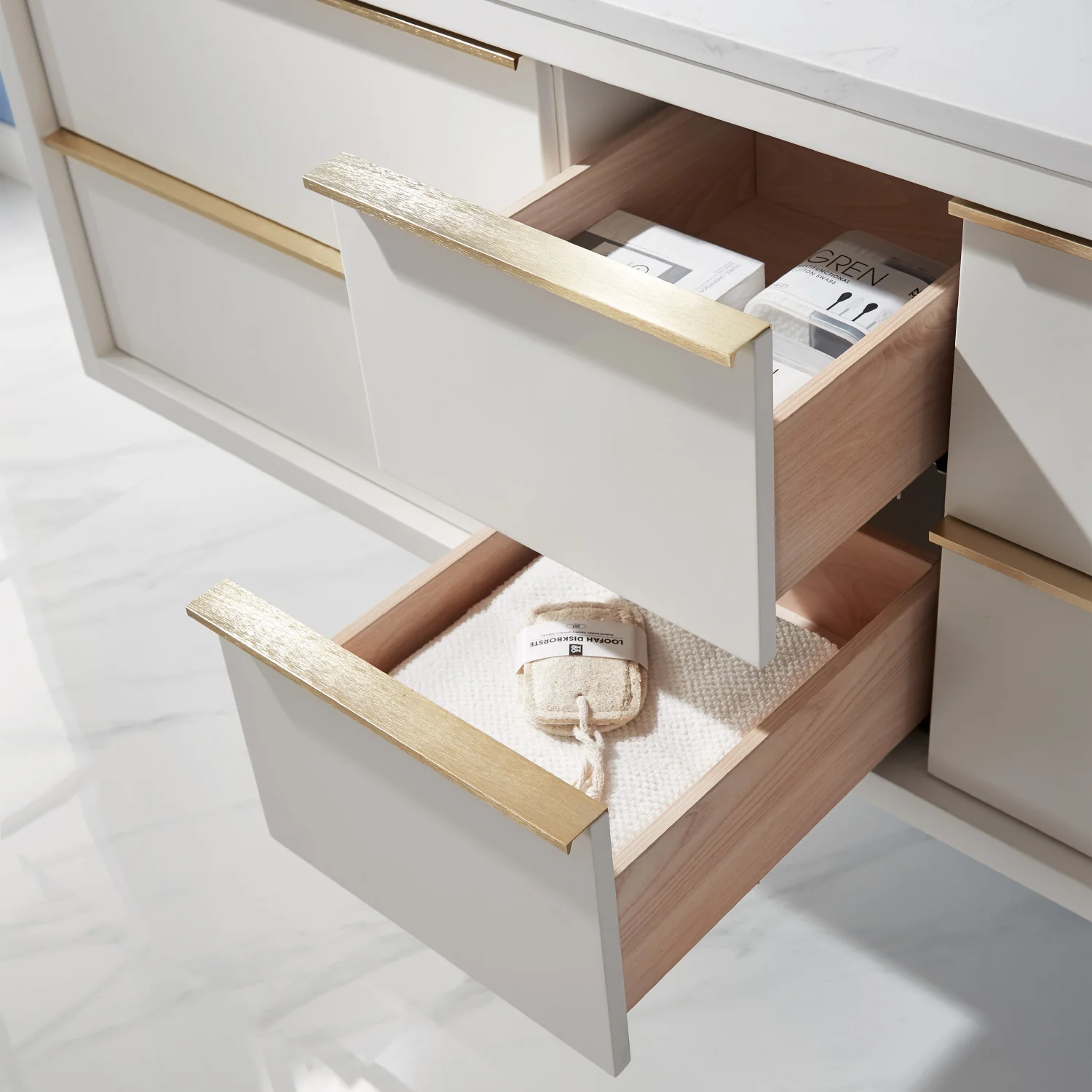 Altair Design Morgan 60" Double Bathroom Vanity Set in White and Aosta White Composite Stone Countertop - Image 6
