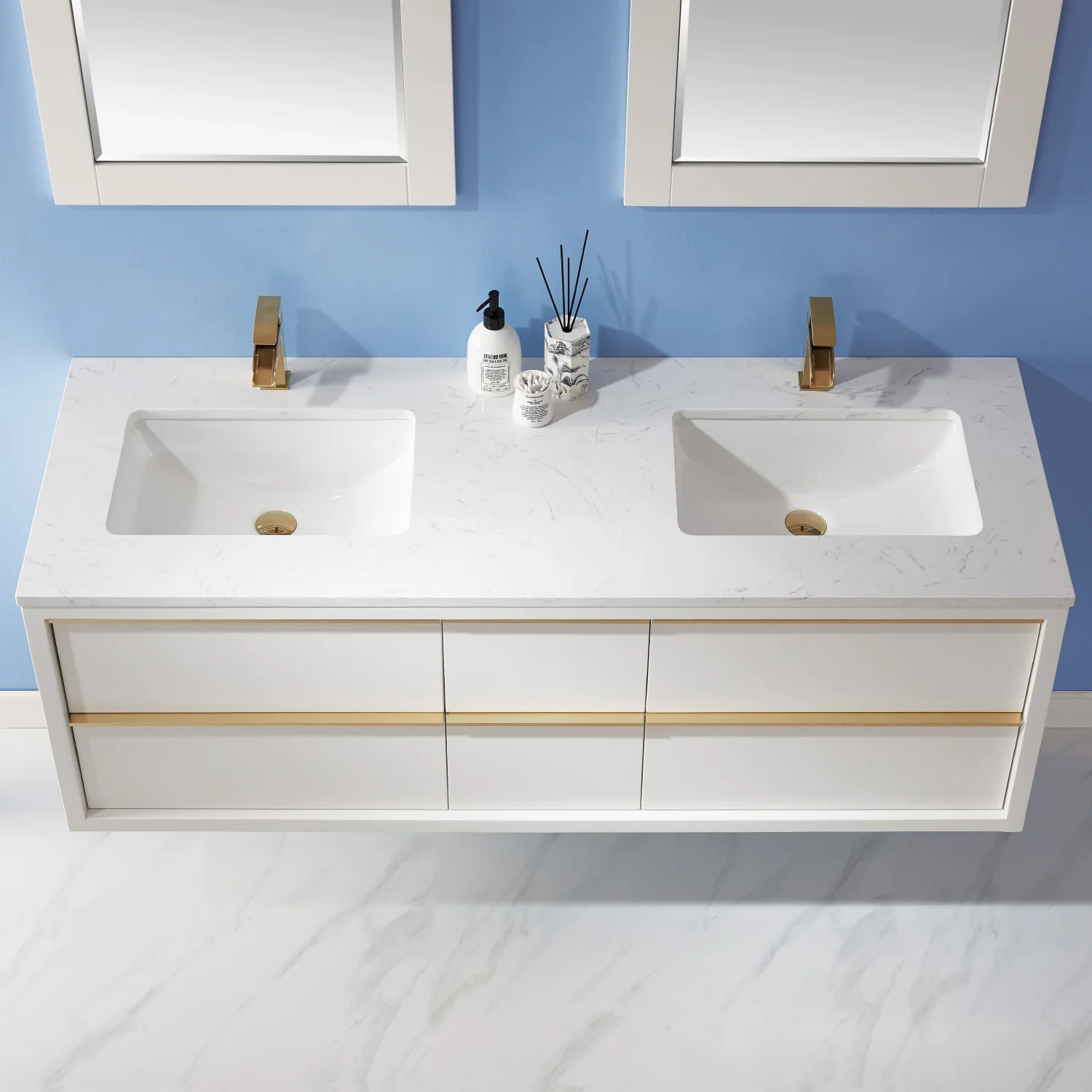 Altair Design Morgan 60" Double Bathroom Vanity Set in White and Aosta White Composite Stone Countertop - Image 7