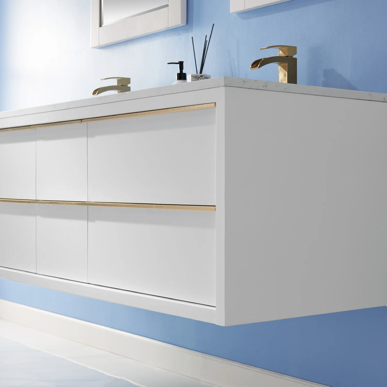 Altair Design Morgan 60" Double Bathroom Vanity Set in White and Aosta White Composite Stone Countertop - Image 8