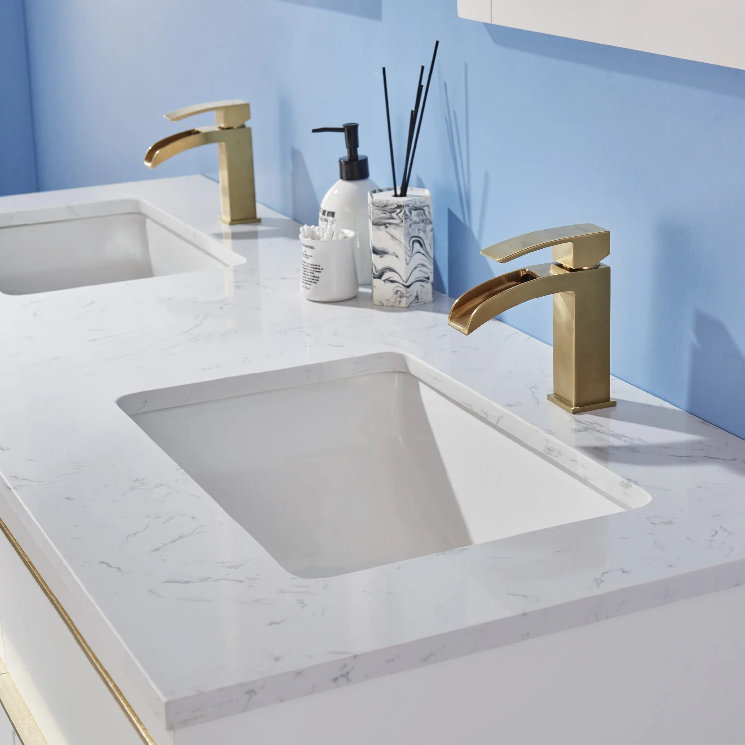 Altair Design Morgan 60" Double Bathroom Vanity Set in White and Aosta White Composite Stone Countertop - Image 9