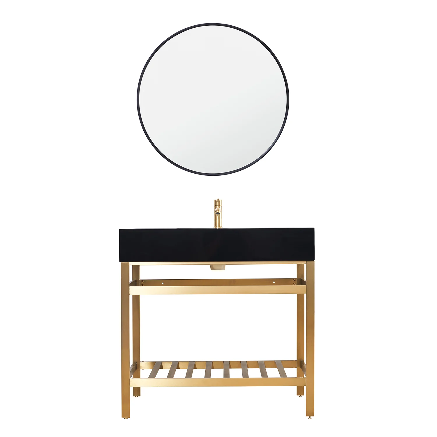 Altair Design Nauders 36" Single Stainless Steel Vanity Console in Brushed Gold with Imperial Black Stone Countertop - Image 2