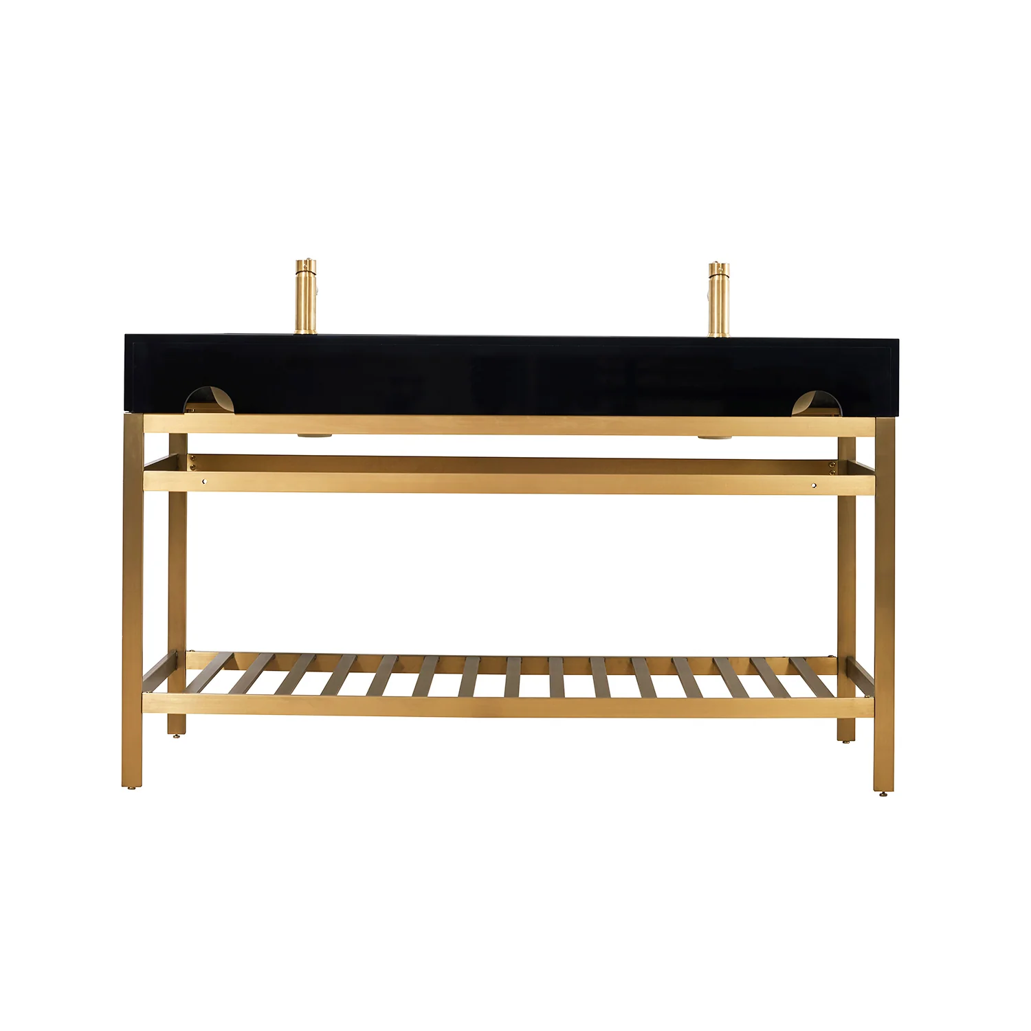 Altair Design Nauders 60" Double Stainless Steel Vanity Console in Brushed Gold with Imperial Black Stone Countertop - Image 13