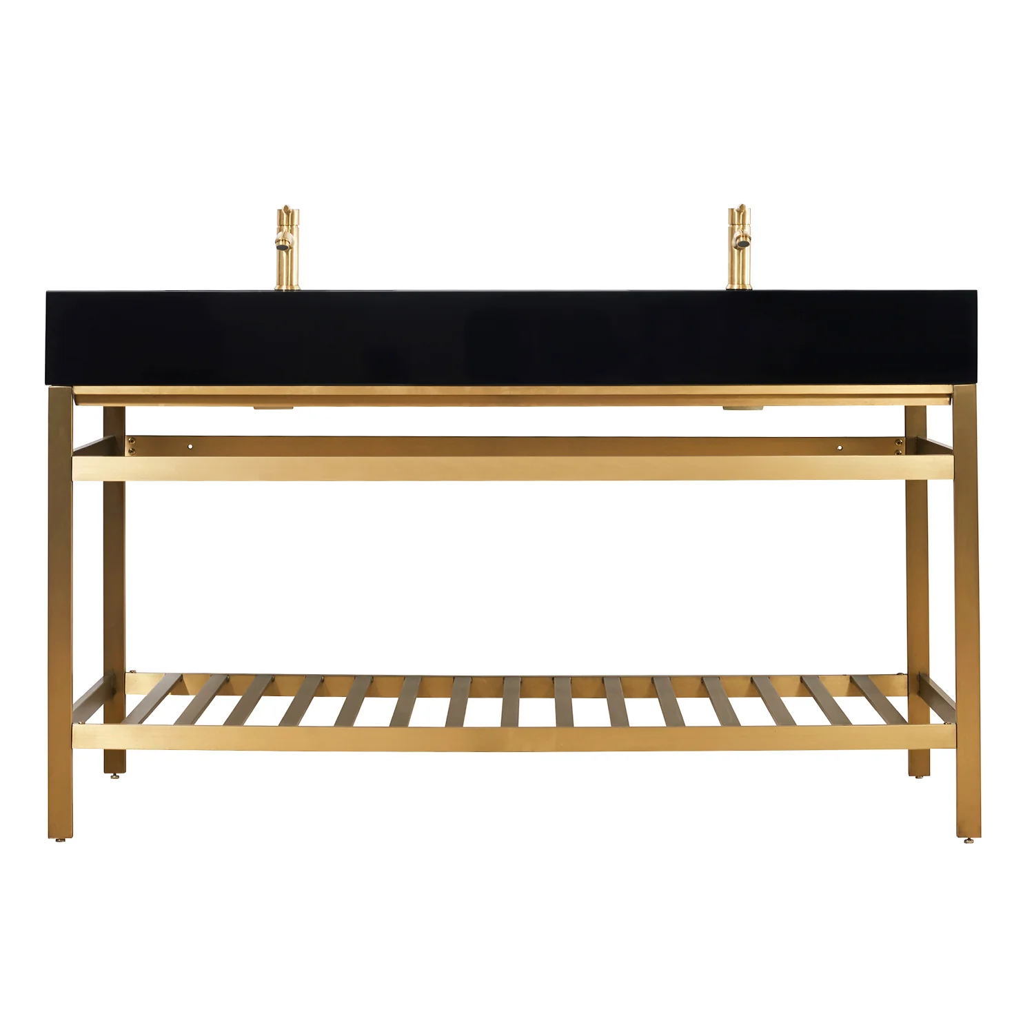 Altair Design Nauders 60" Double Stainless Steel Vanity Console in Brushed Gold with Imperial Black Stone Countertop - Image 8