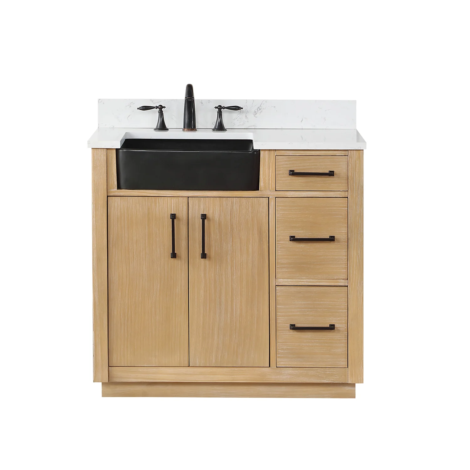 Altair Design Novago 36" Single Bathroom Vanity in Weathered Pine with Aosta White Composite Stone Countertop and Farmhouse Sink - Image 10