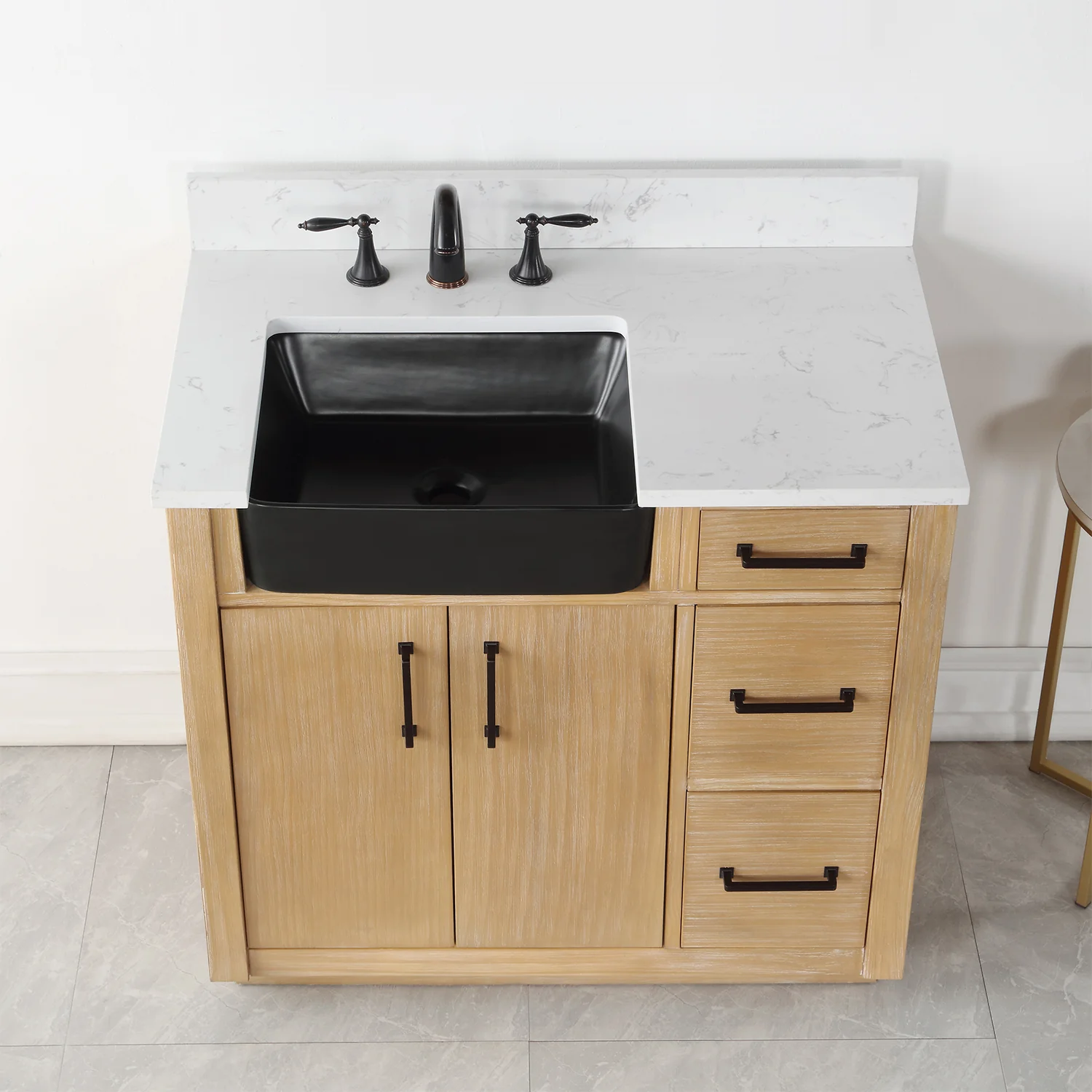 Altair Design Novago 36" Single Bathroom Vanity in Weathered Pine with Aosta White Composite Stone Countertop and Farmhouse Sink - Image 15