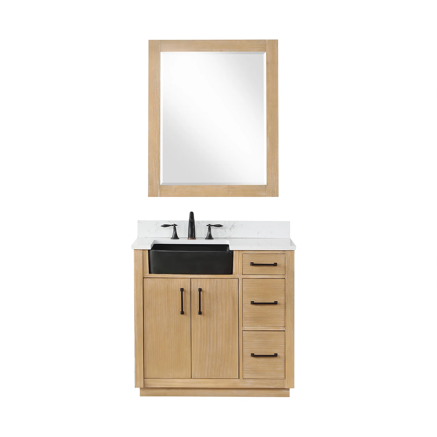 Altair Design Novago 36" Single Bathroom Vanity in Weathered Pine with Aosta White Composite Stone Countertop and Farmhouse Sink - Image 2