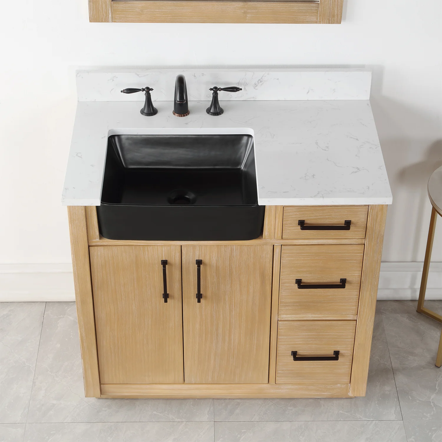 Altair Design Novago 36" Single Bathroom Vanity in Weathered Pine with Aosta White Composite Stone Countertop and Farmhouse Sink - Image 7