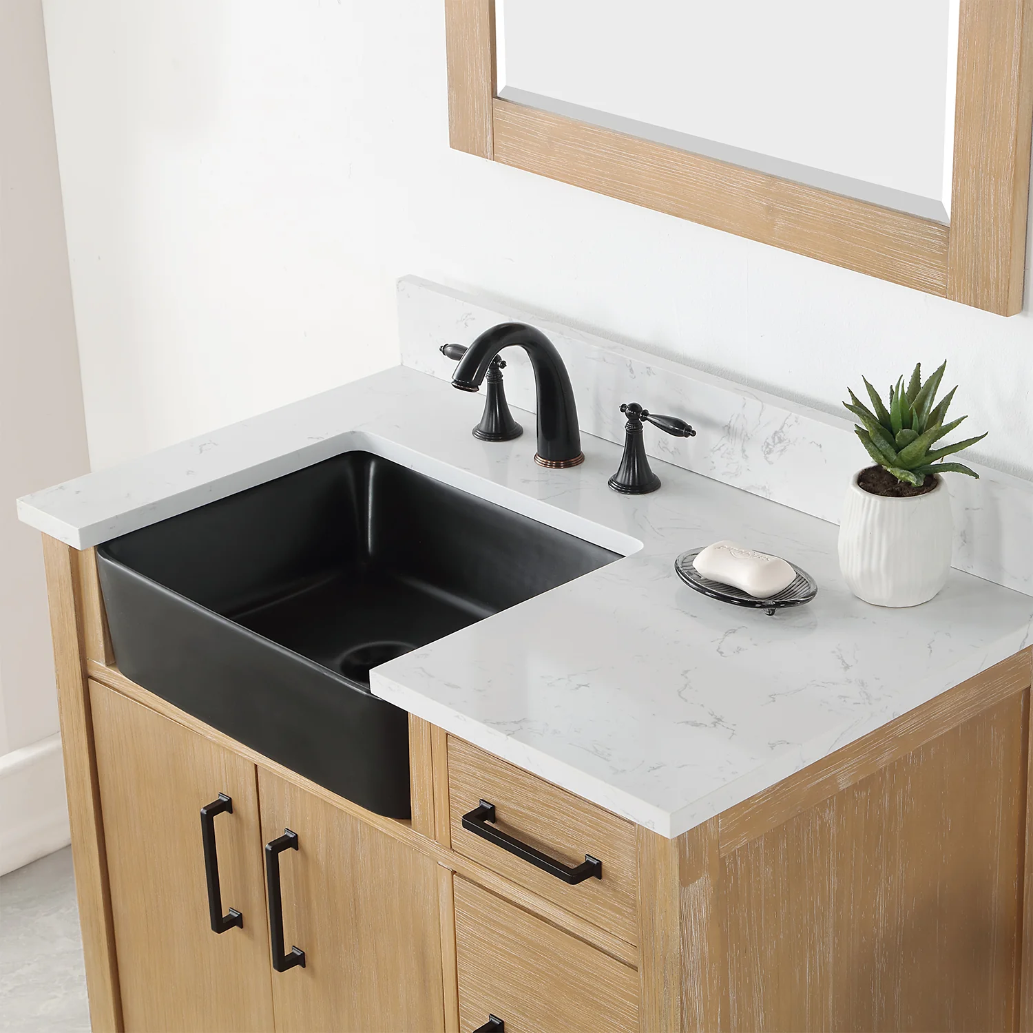 Altair Design Novago 36" Single Bathroom Vanity in Weathered Pine with Aosta White Composite Stone Countertop and Farmhouse Sink - Image 8