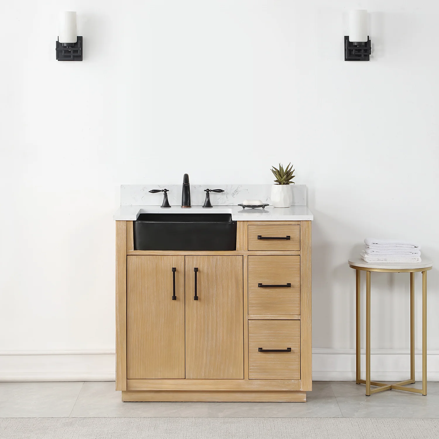 Altair Design Novago 36" Single Bathroom Vanity in Weathered Pine with Aosta White Composite Stone Countertop and Farmhouse Sink - Image 9