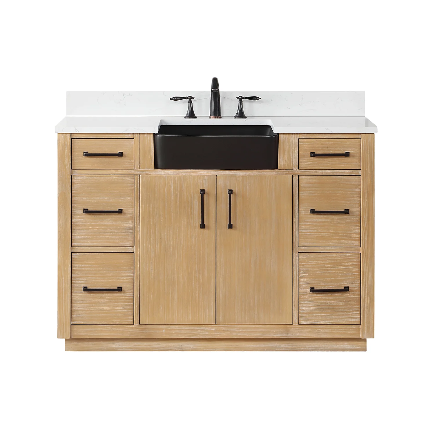 Altair Design Novago 48" Single Bathroom Vanity in Weathered Pine with Aosta White Composite Stone Countertop and Farmhouse Sink - Image 10