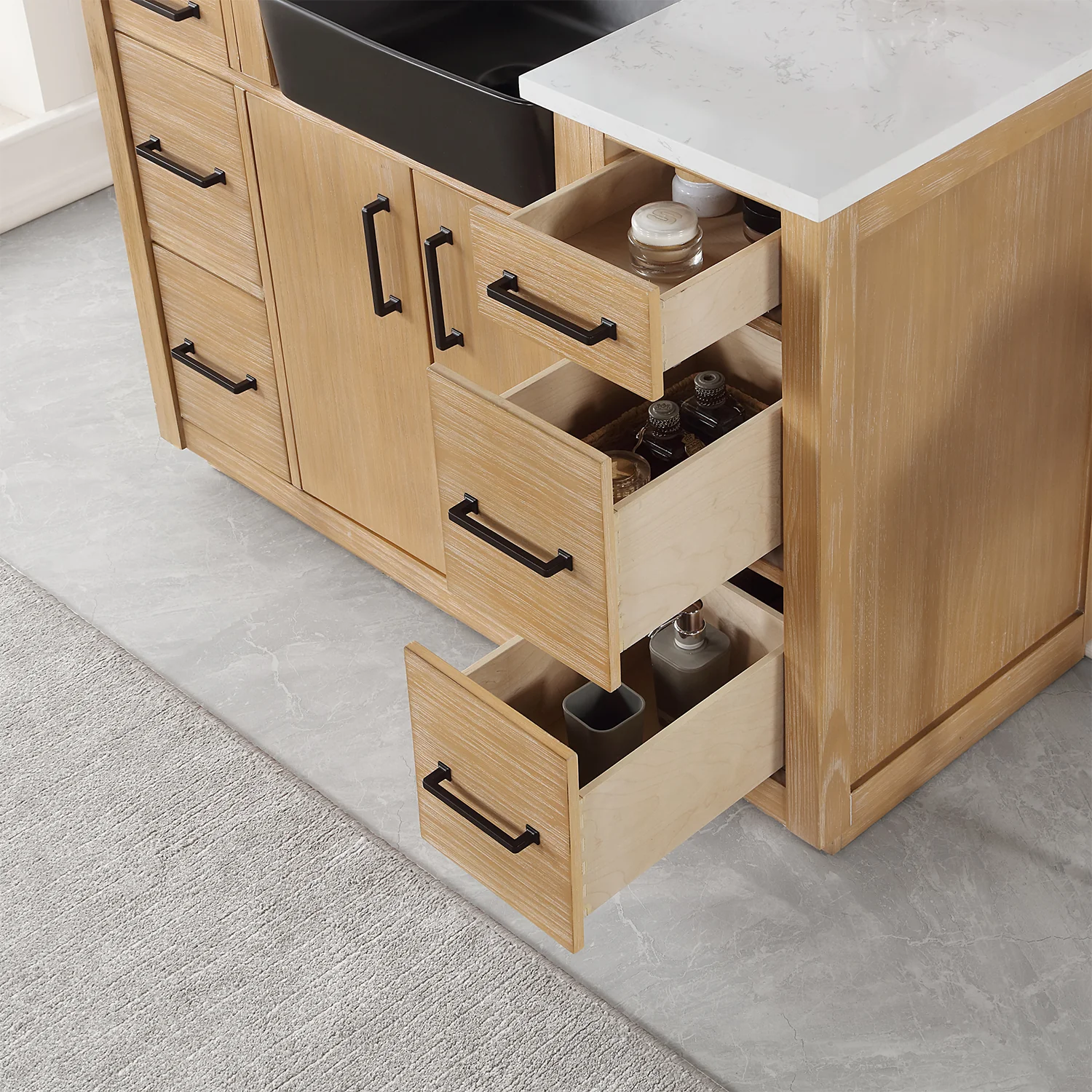 Altair Design Novago 48" Single Bathroom Vanity in Weathered Pine with Aosta White Composite Stone Countertop and Farmhouse Sink - Image 14