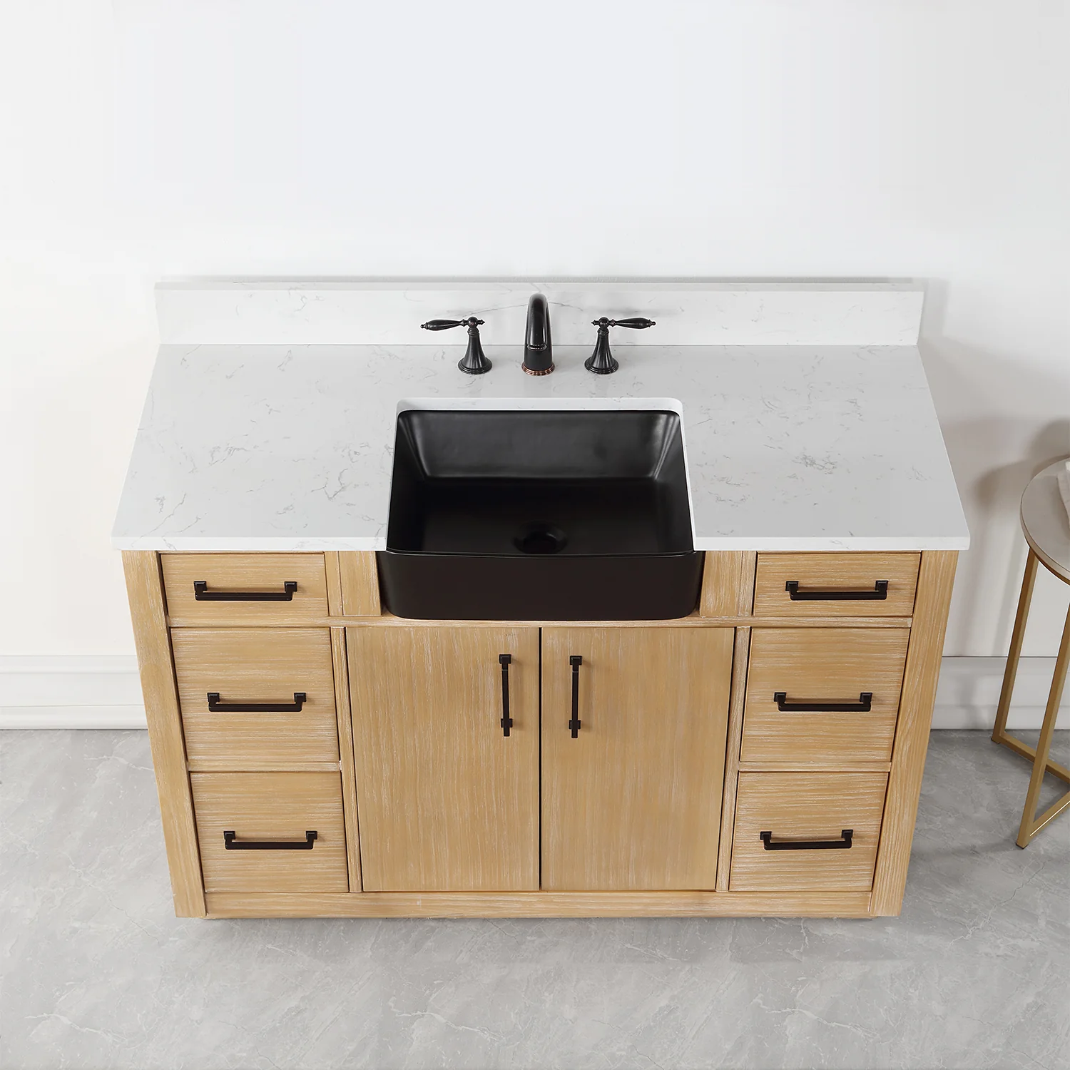 Altair Design Novago 48" Single Bathroom Vanity in Weathered Pine with Aosta White Composite Stone Countertop and Farmhouse Sink - Image 15