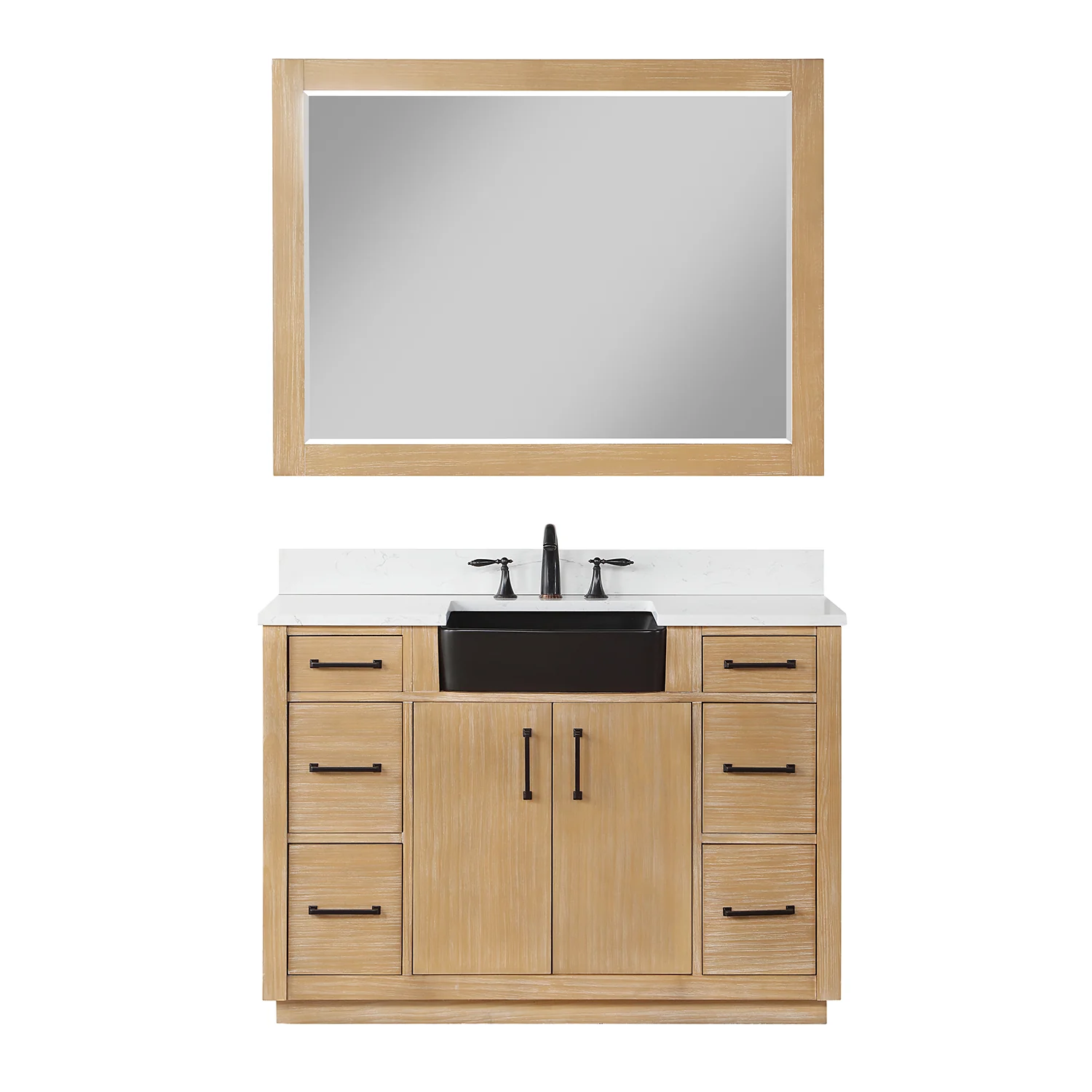 Altair Design Novago 48" Single Bathroom Vanity in Weathered Pine with Aosta White Composite Stone Countertop and Farmhouse Sink - Image 2