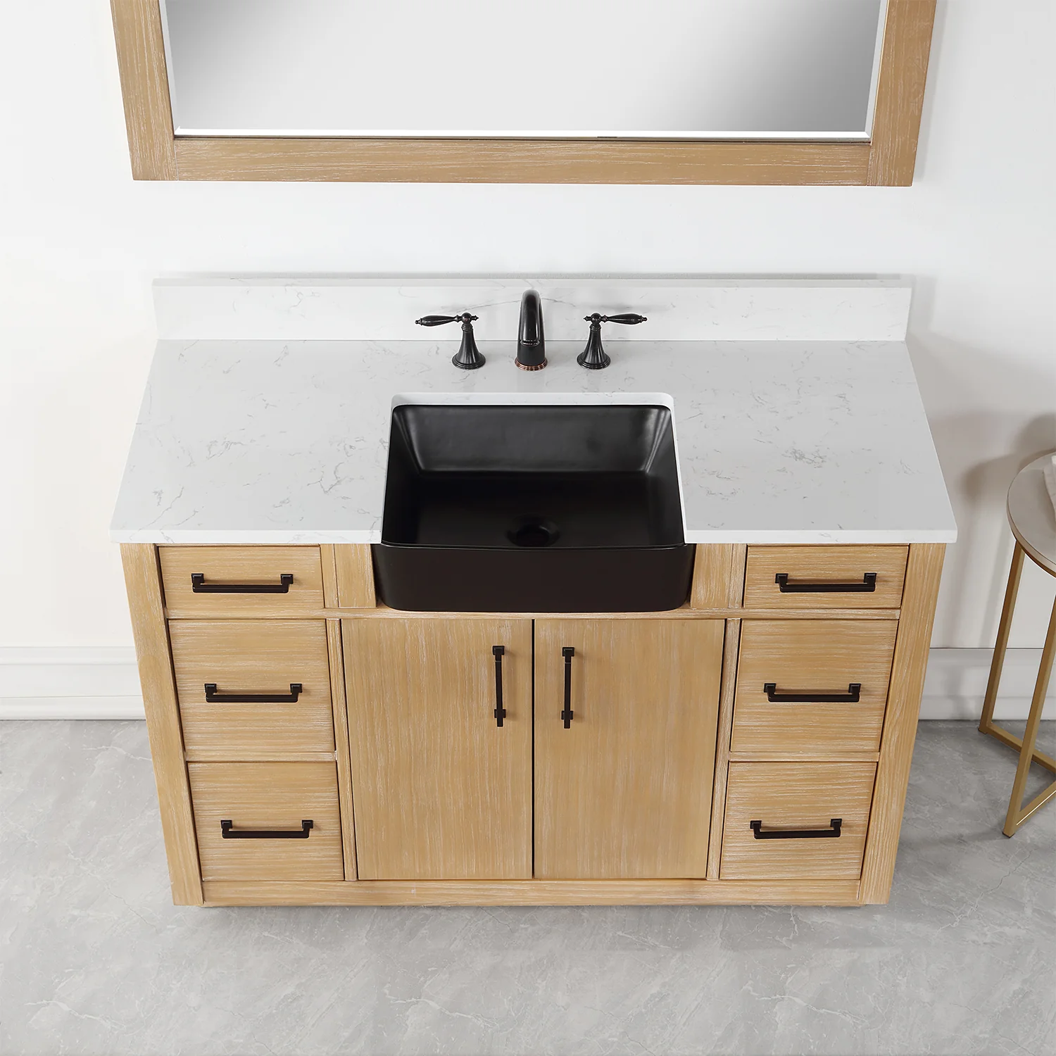 Altair Design Novago 48" Single Bathroom Vanity in Weathered Pine with Aosta White Composite Stone Countertop and Farmhouse Sink - Image 7