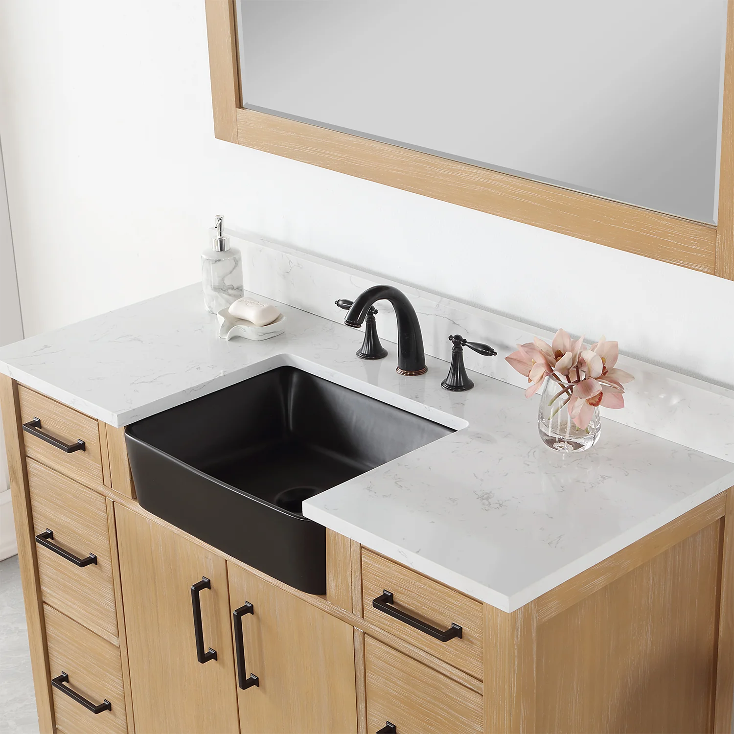 Altair Design Novago 48" Single Bathroom Vanity in Weathered Pine with Aosta White Composite Stone Countertop and Farmhouse Sink - Image 8