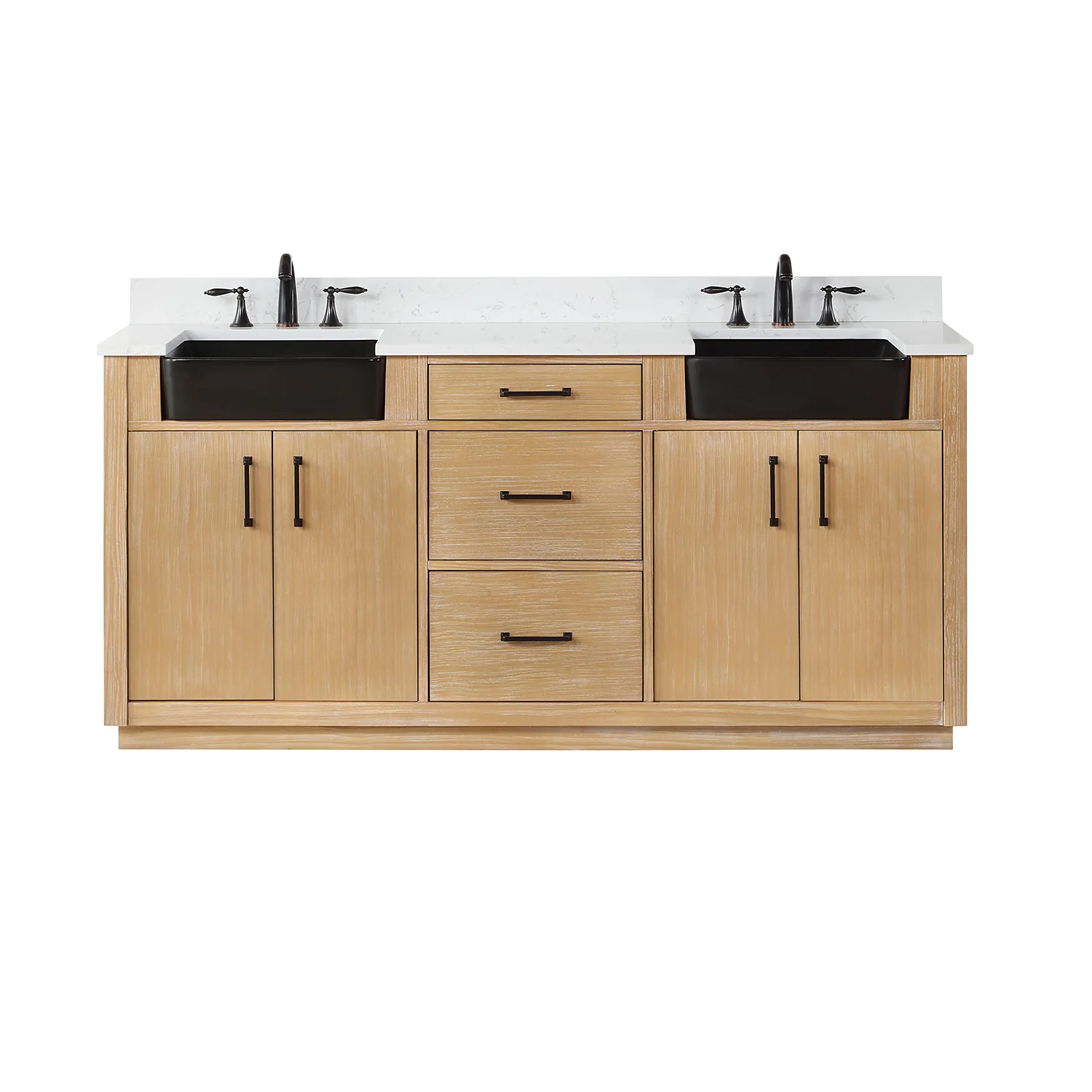 Altair Design Novago 72" Double Bathroom Vanity in Weathered Pine with Aosta White Composite Stone Countertop and Farmhouse Sink - Image 10