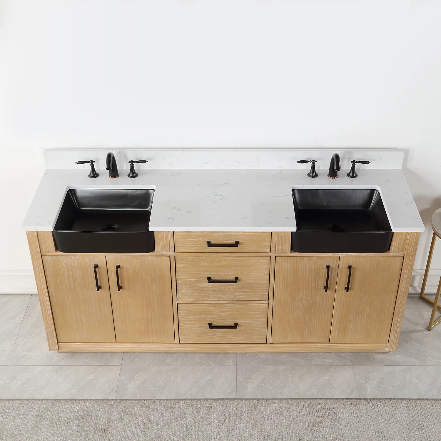 Altair Design Novago 72" Double Bathroom Vanity in Weathered Pine with Aosta White Composite Stone Countertop and Farmhouse Sink - Image 15