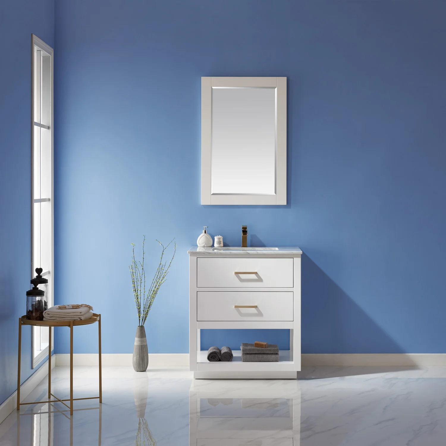 Altair Design Remi 30" Single Bathroom Vanity Set in White and Carrara White Marble Countertop