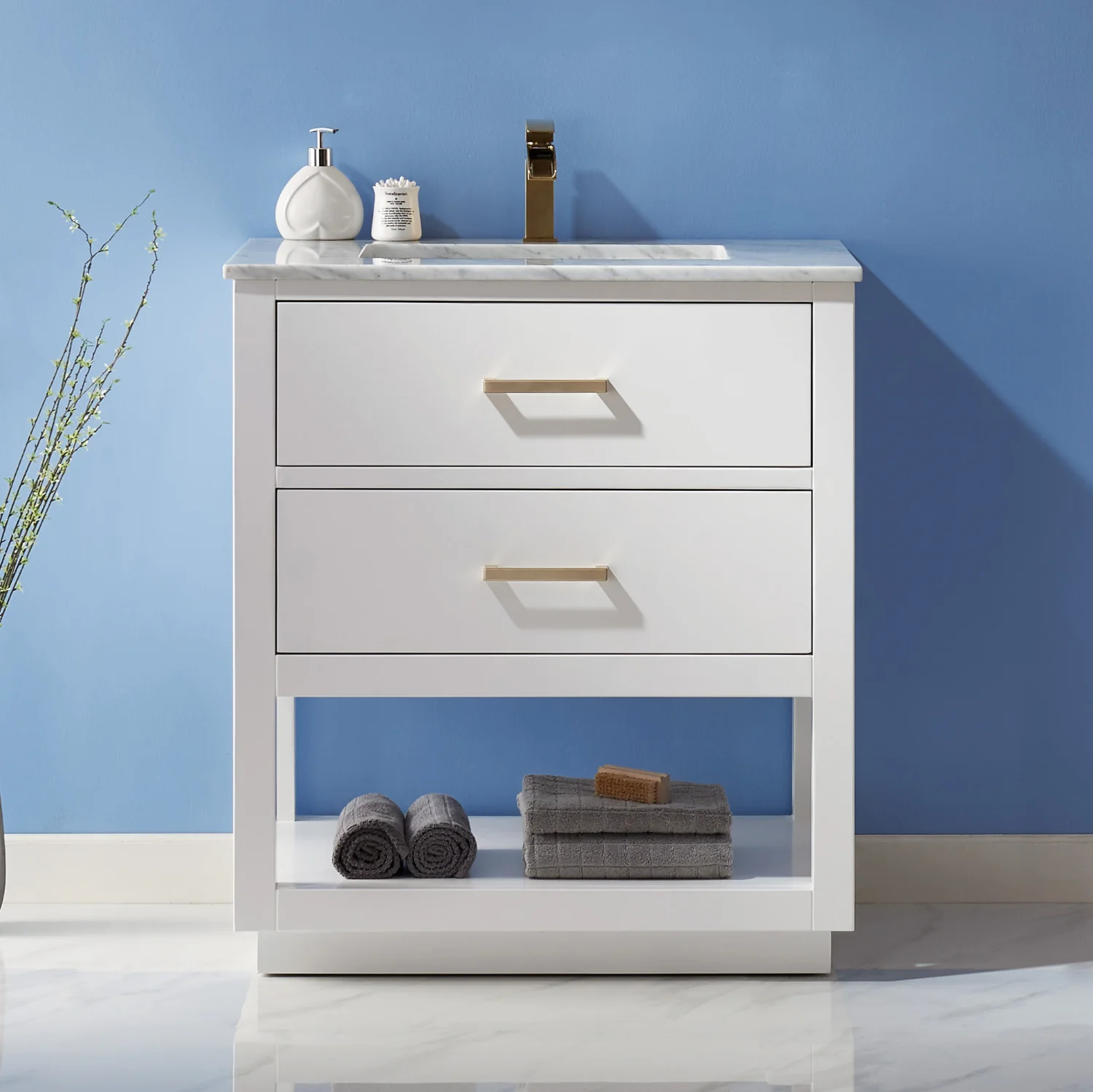 Altair Design Remi 30" Single Bathroom Vanity Set in White and Carrara White Marble Countertop - Image 11
