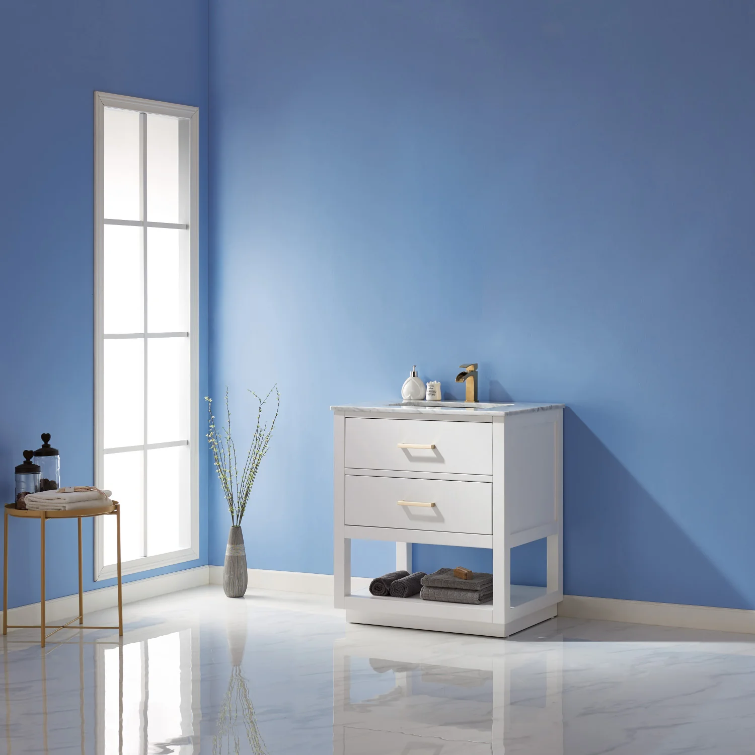 Altair Design Remi 30" Single Bathroom Vanity Set in White and Carrara White Marble Countertop - Image 13