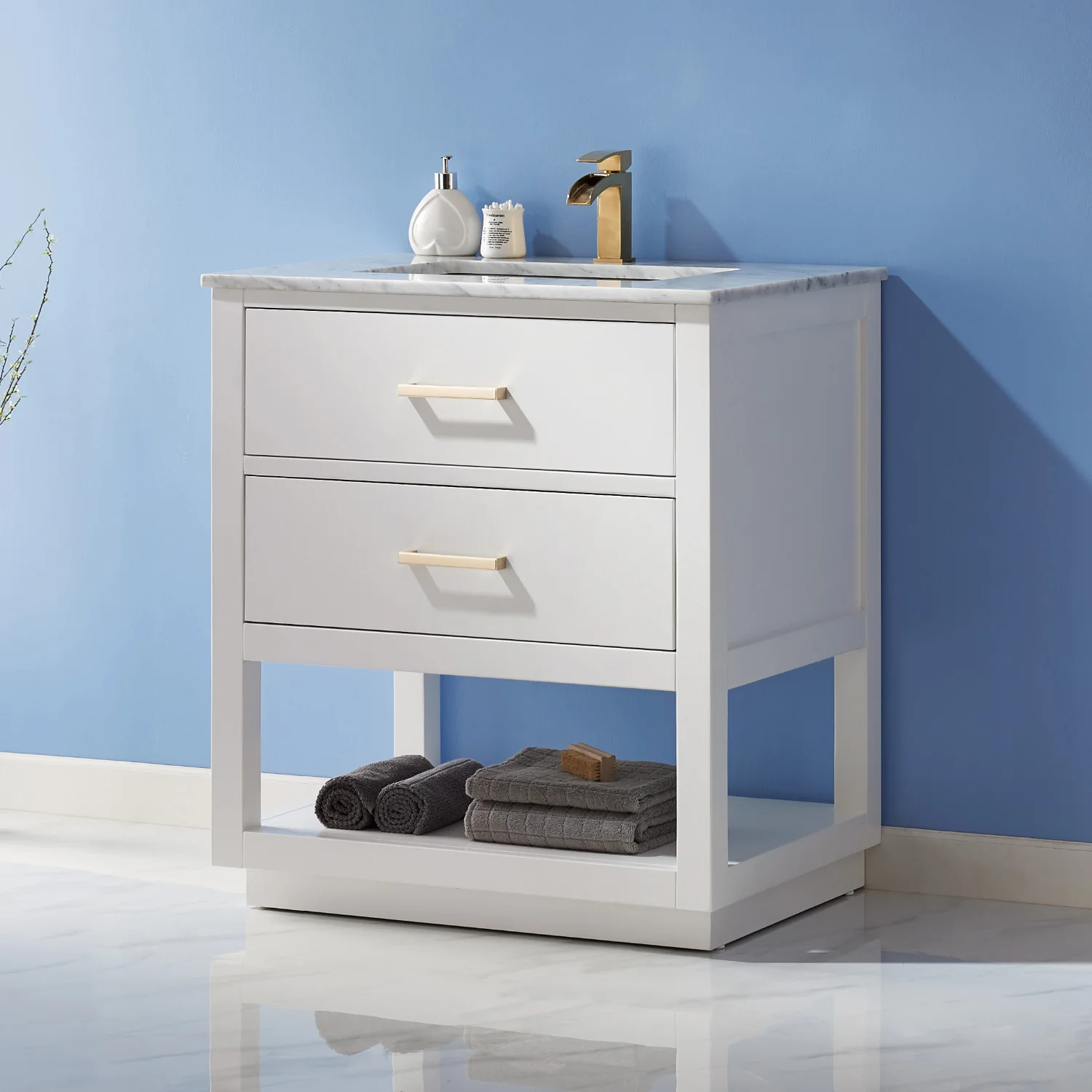 Altair Design Remi 30" Single Bathroom Vanity Set in White and Carrara White Marble Countertop - Image 14