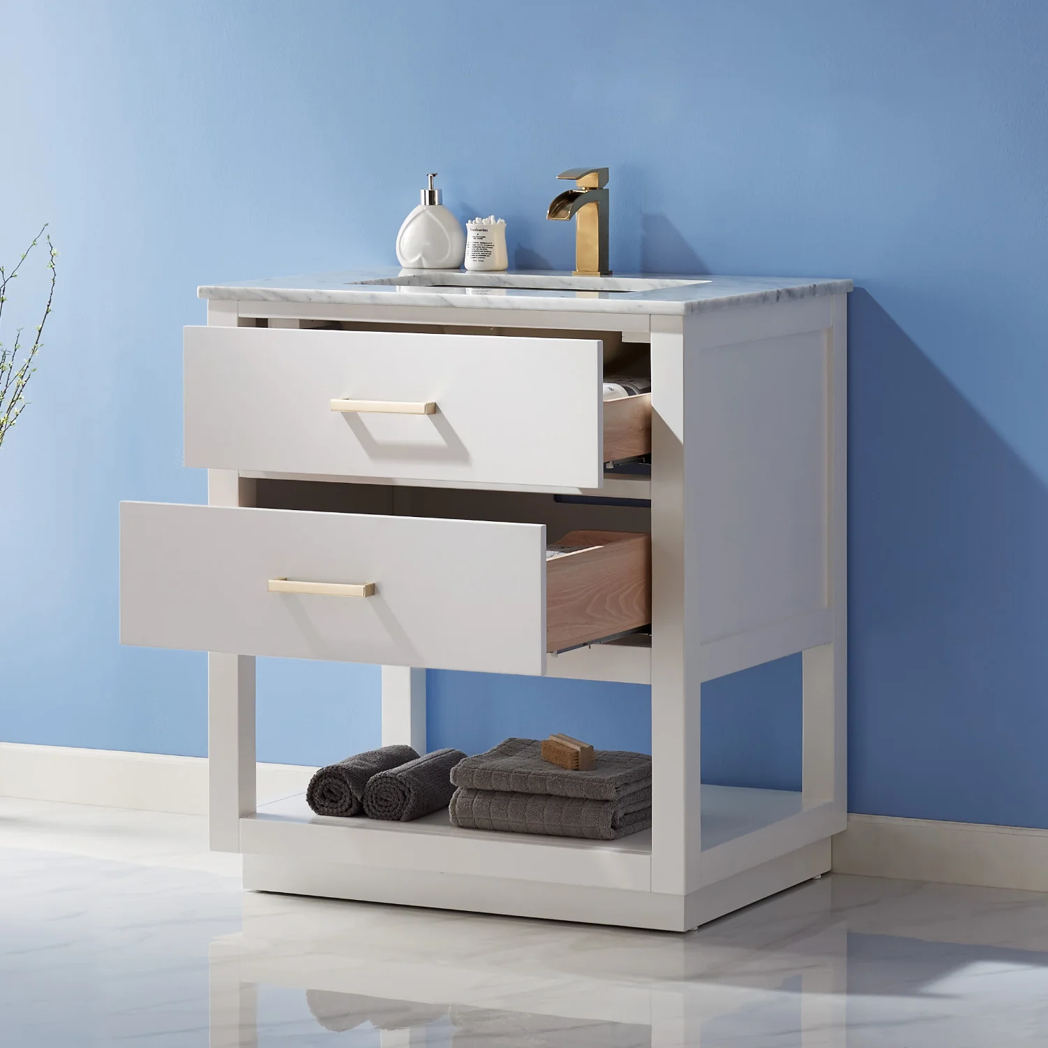 Altair Design Remi 30" Single Bathroom Vanity Set in White and Carrara White Marble Countertop - Image 16
