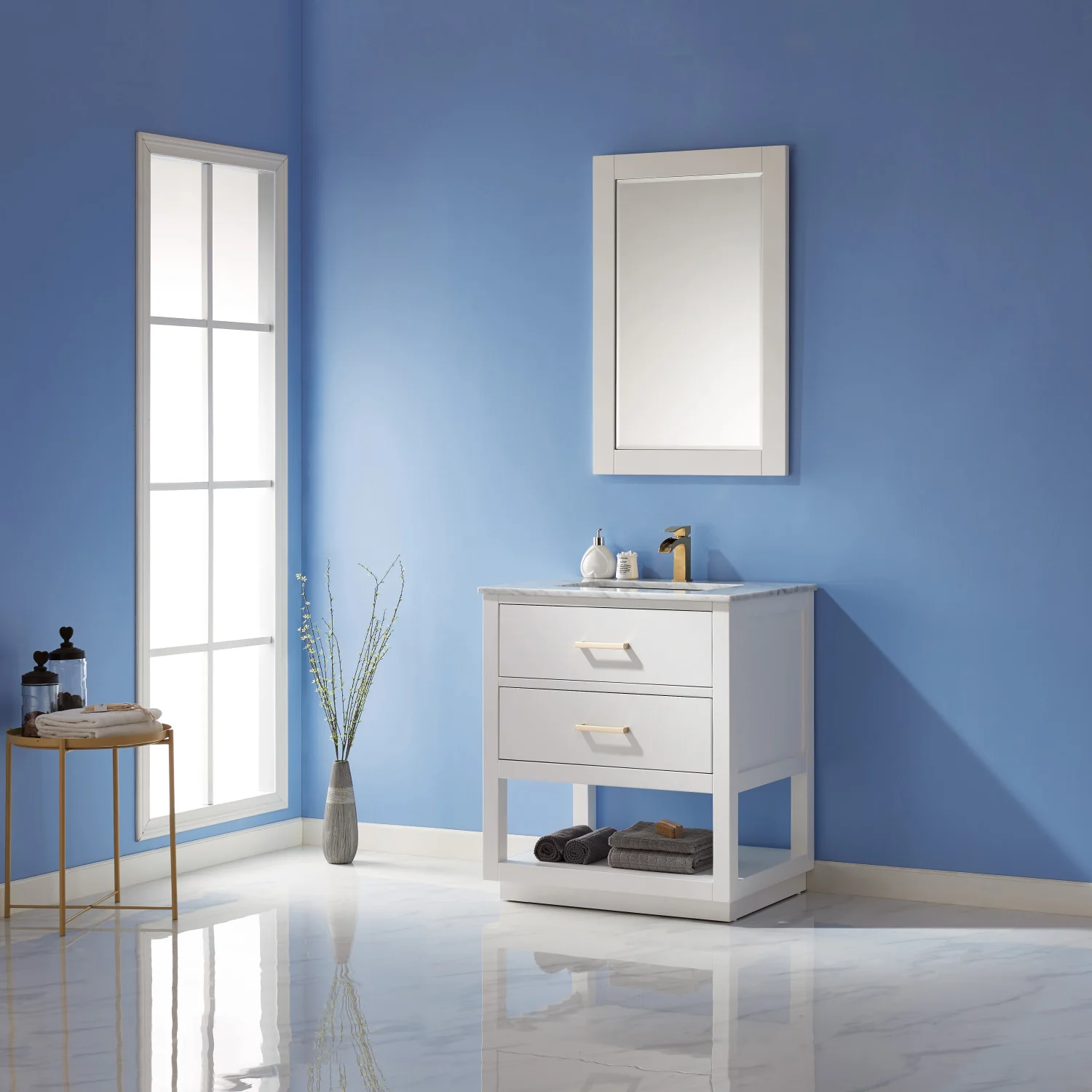 Altair Design Remi 30" Single Bathroom Vanity Set in White and Carrara White Marble Countertop - Image 3