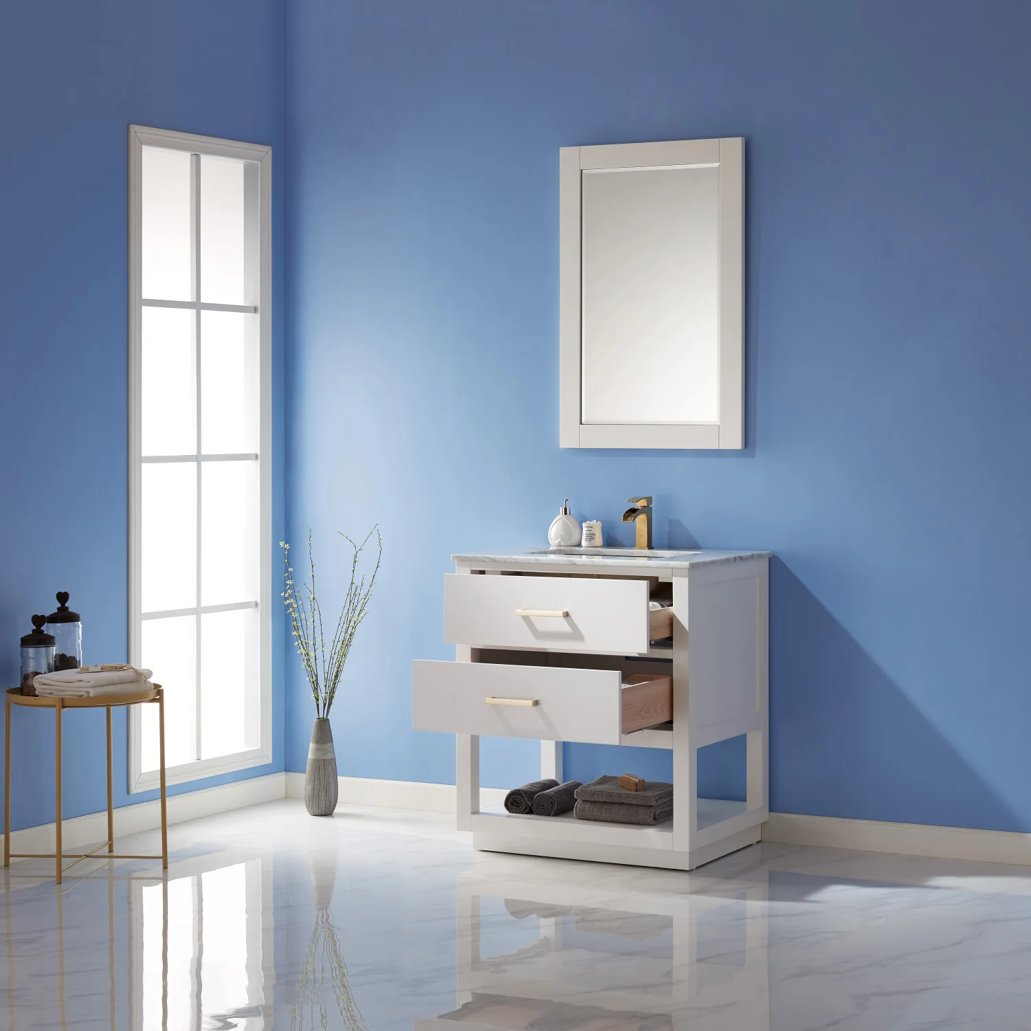 Altair Design Remi 30" Single Bathroom Vanity Set in White and Carrara White Marble Countertop - Image 5