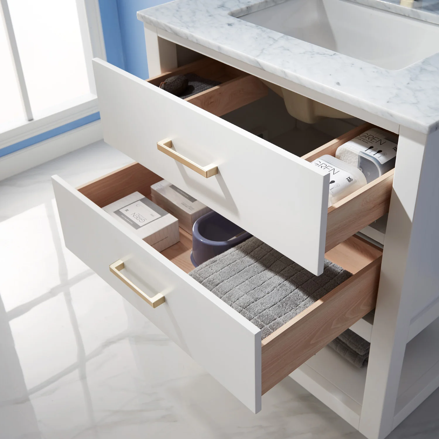 Altair Design Remi 30" Single Bathroom Vanity Set in White and Carrara White Marble Countertop - Image 7