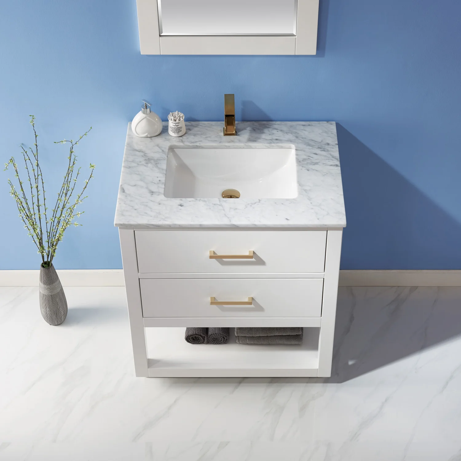 Altair Design Remi 30" Single Bathroom Vanity Set in White and Carrara White Marble Countertop - Image 8