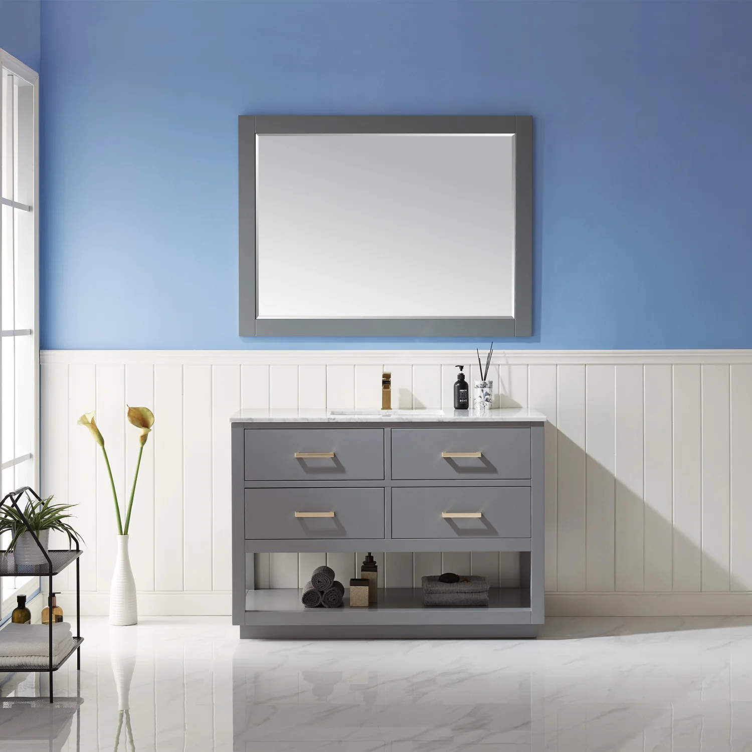 Altair Design Remi 48" Single Bathroom Vanity Set in Gray and Carrara White Marble Countertop