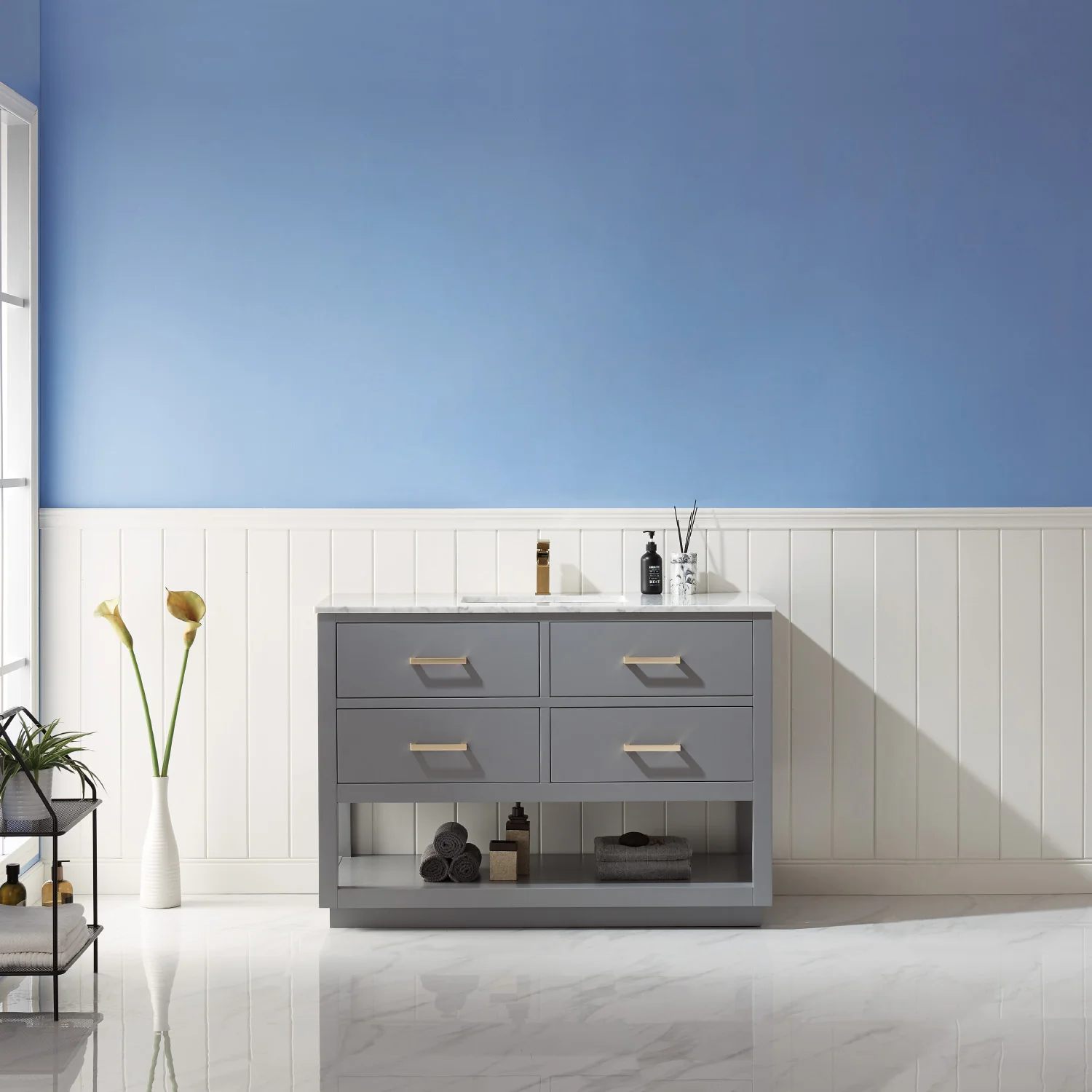 Altair Design Remi 48" Single Bathroom Vanity Set in Gray and Carrara White Marble Countertop - Image 11