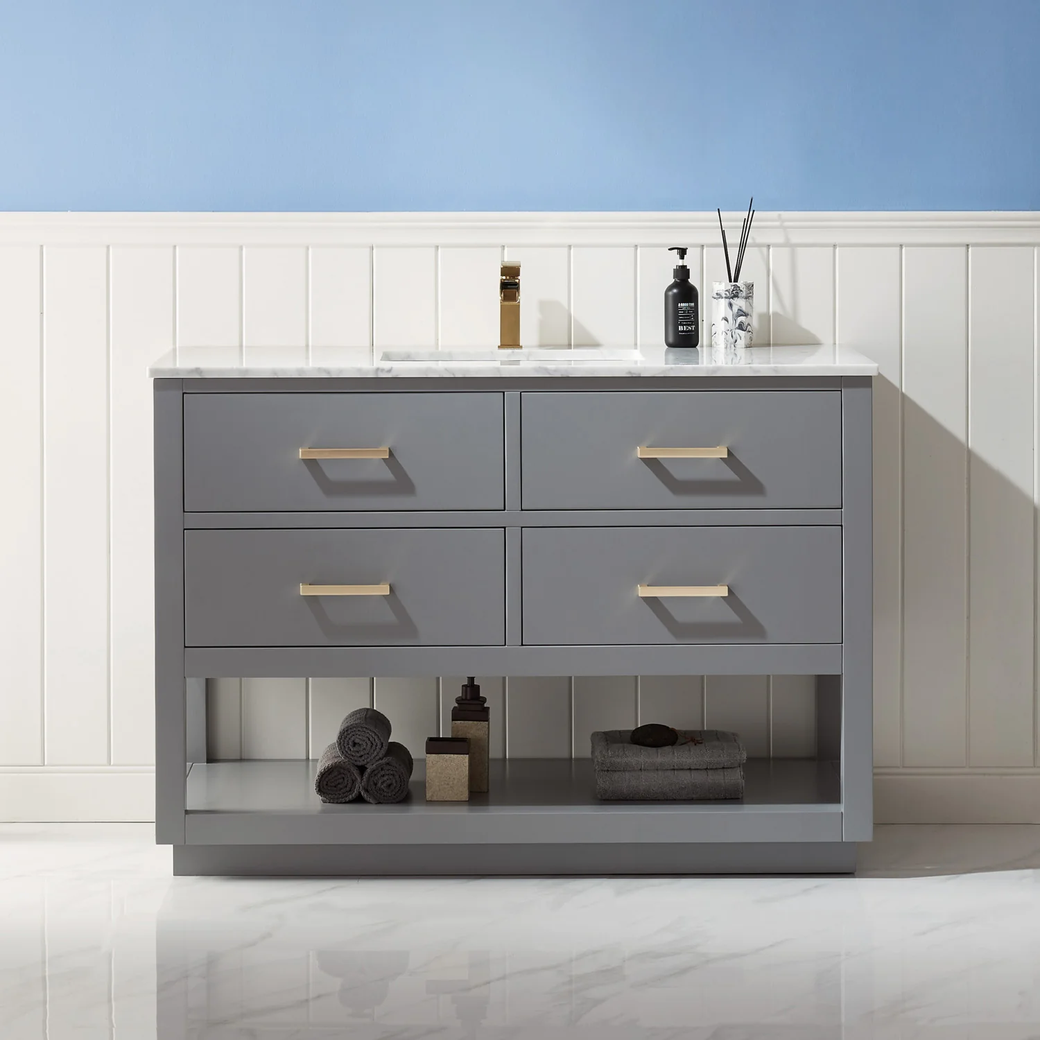 Altair Design Remi 48" Single Bathroom Vanity Set in Gray and Carrara White Marble Countertop - Image 12