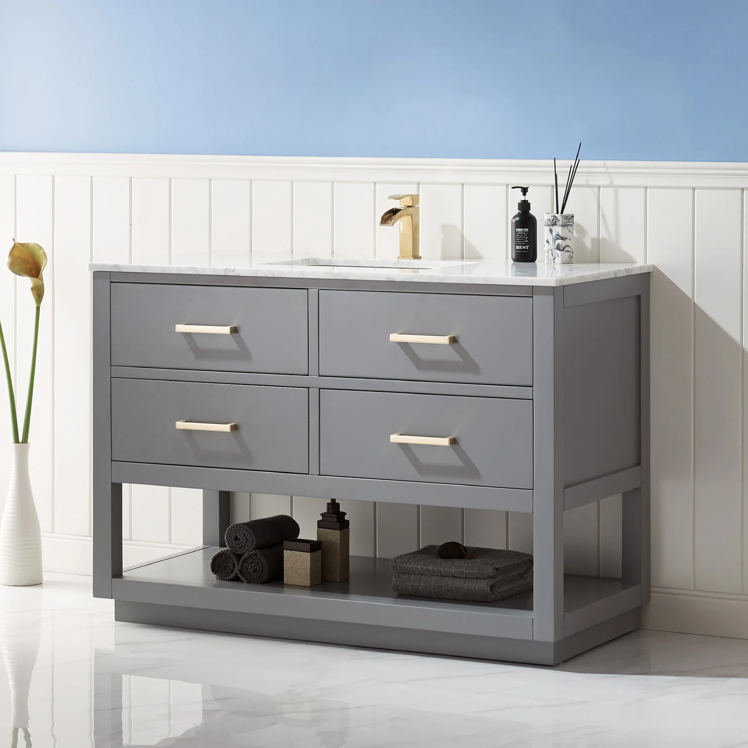 Altair Design Remi 48" Single Bathroom Vanity Set in Gray and Carrara White Marble Countertop - Image 14