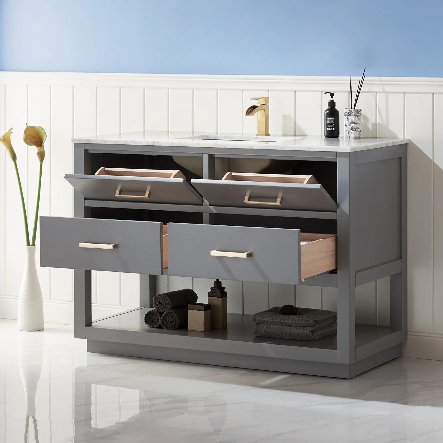 Altair Design Remi 48" Single Bathroom Vanity Set in Gray and Carrara White Marble Countertop - Image 16