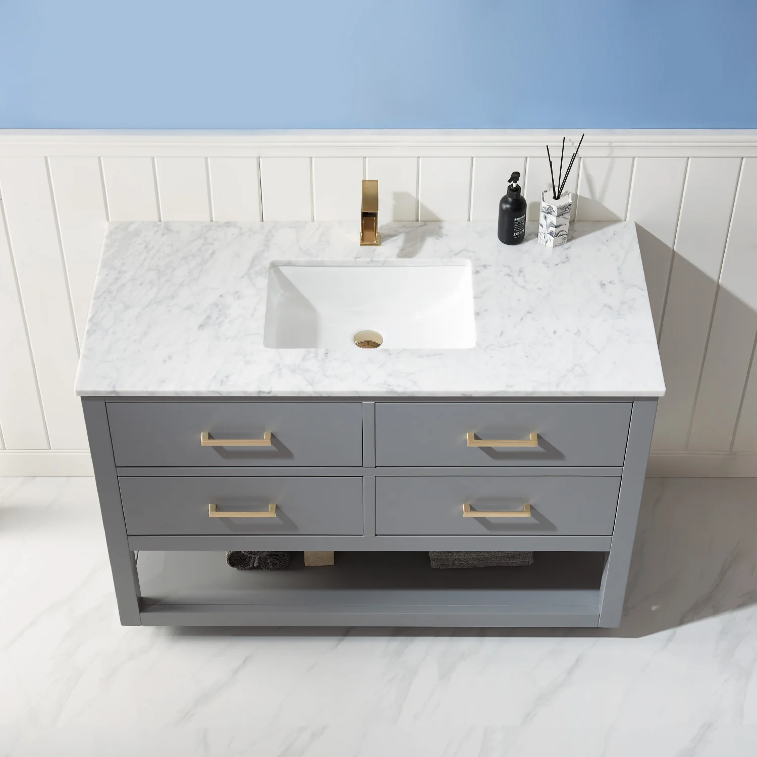 Altair Design Remi 48" Single Bathroom Vanity Set in Gray and Carrara White Marble Countertop - Image 18