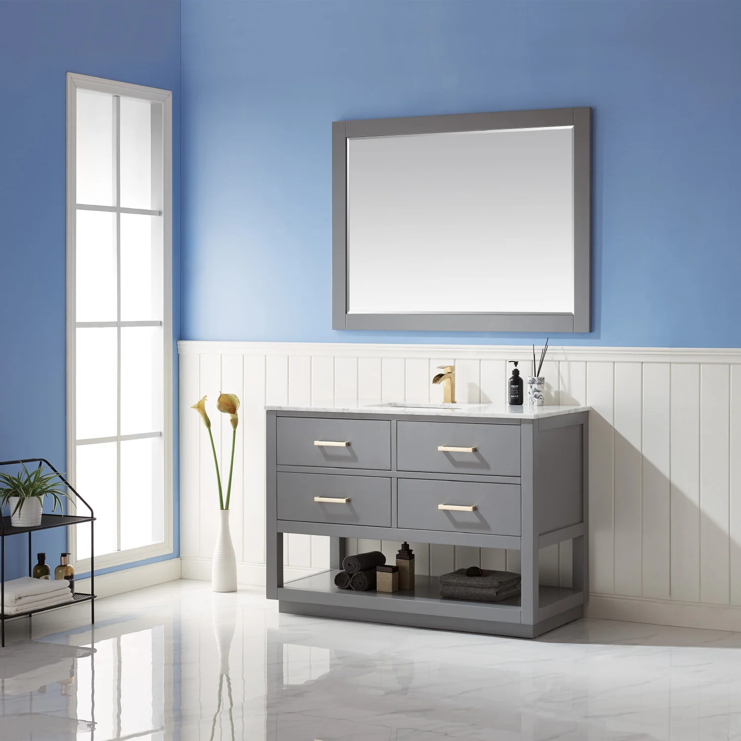 Altair Design Remi 48" Single Bathroom Vanity Set in Gray and Carrara White Marble Countertop - Image 3