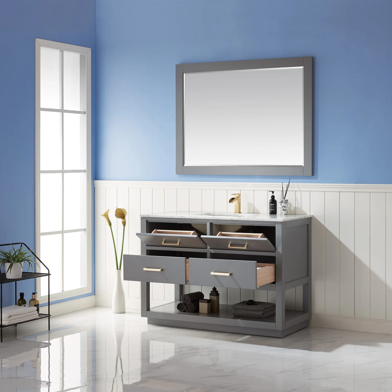Altair Design Remi 48" Single Bathroom Vanity Set in Gray and Carrara White Marble Countertop - Image 5