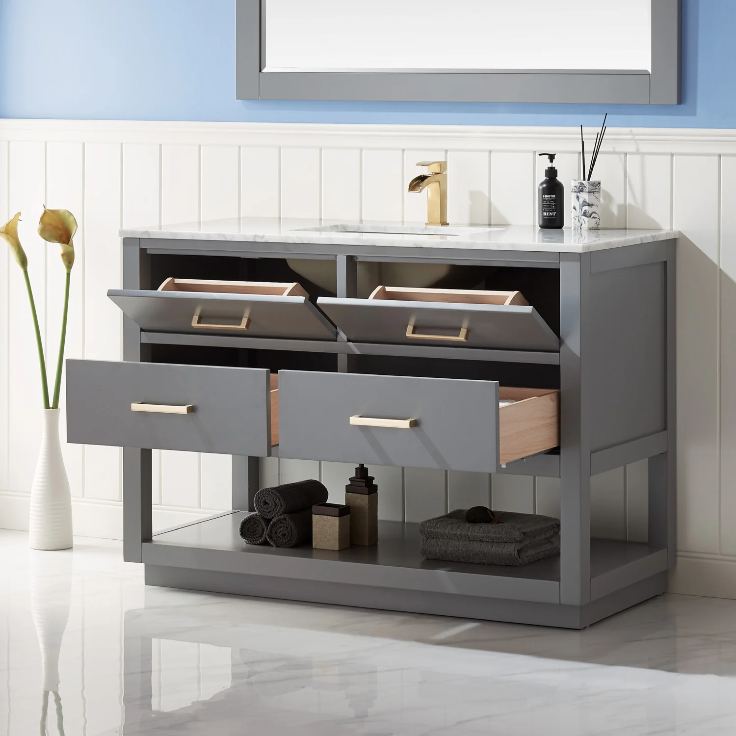 Altair Design Remi 48" Single Bathroom Vanity Set in Gray and Carrara White Marble Countertop - Image 6