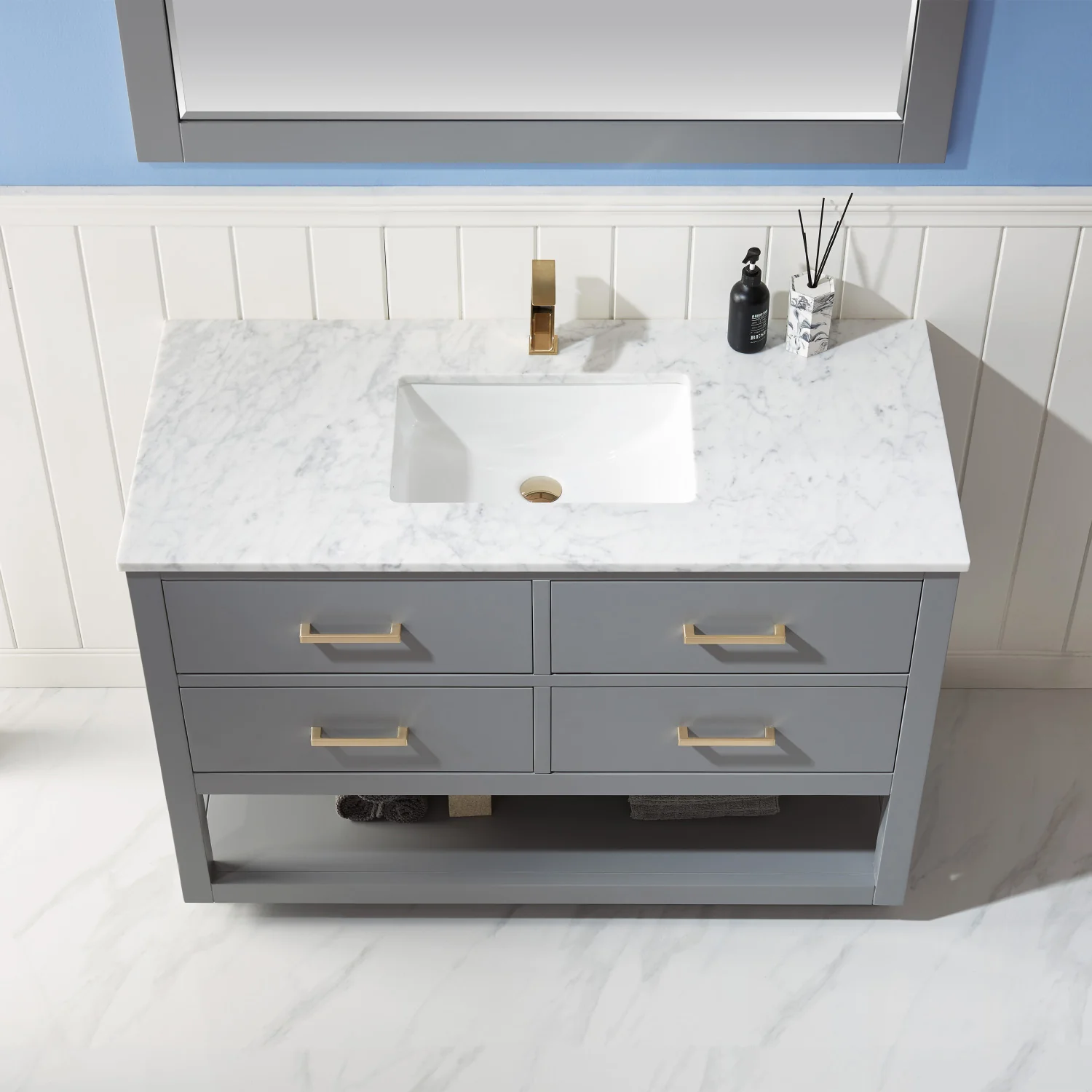 Altair Design Remi 48" Single Bathroom Vanity Set in Gray and Carrara White Marble Countertop - Image 8