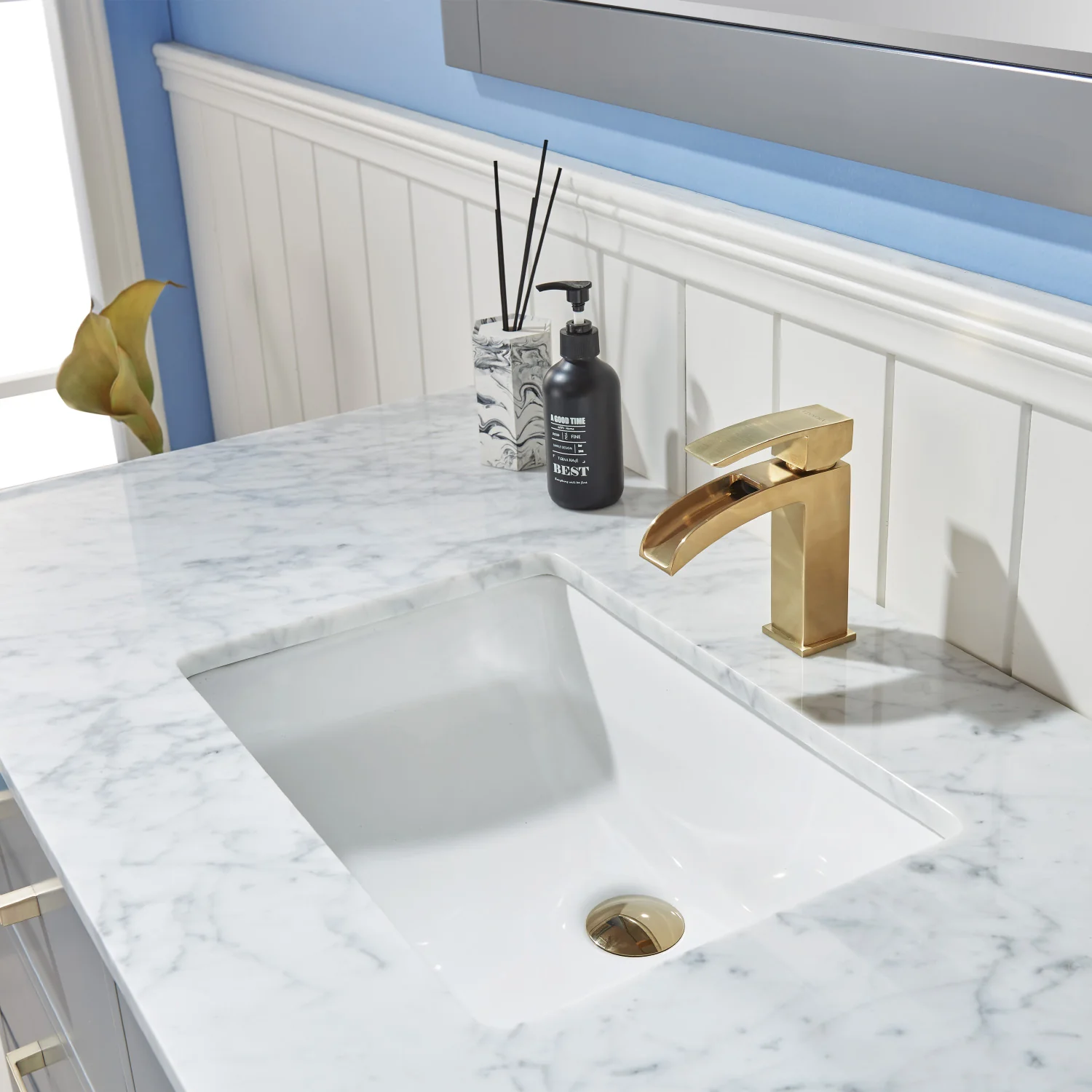 Altair Design Remi 48" Single Bathroom Vanity Set in Gray and Carrara White Marble Countertop - Image 9