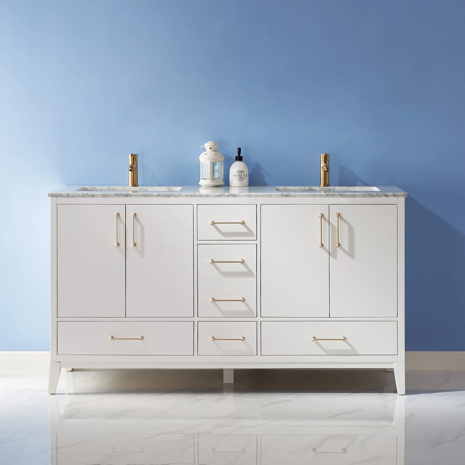 Altair Design Sutton 60" Double Bathroom Vanity Set in White and Carrara White Marble Countertop - Image 11